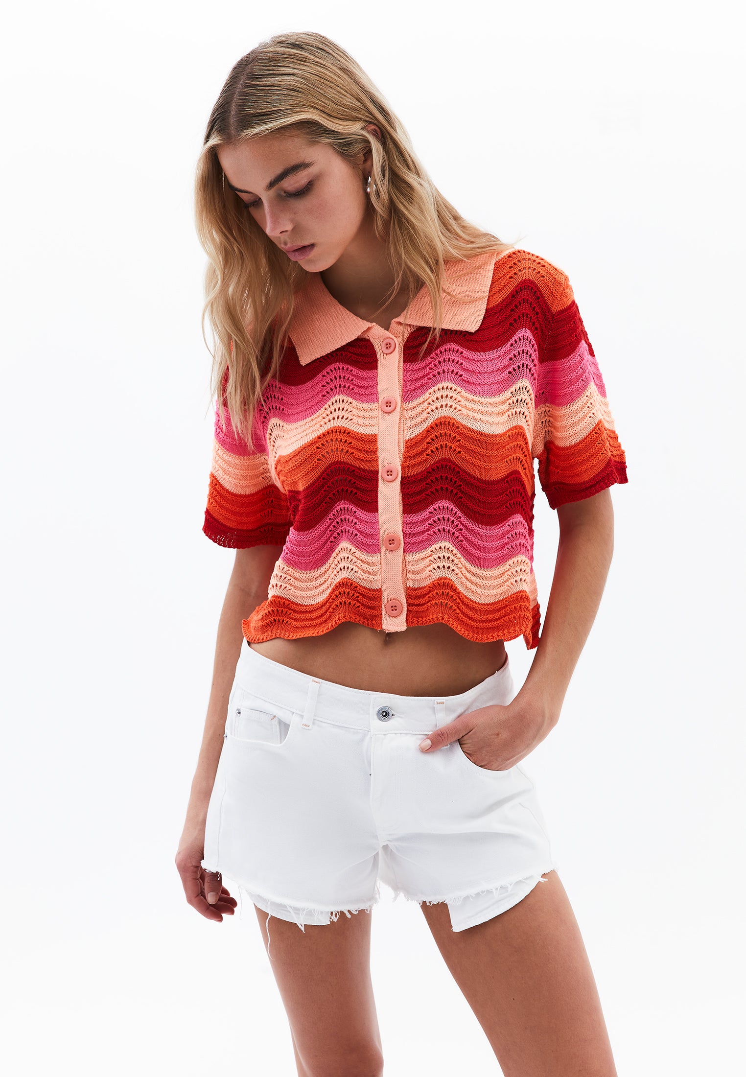 قميص بياقة بولو - مخطط بمزيج من الخطوط