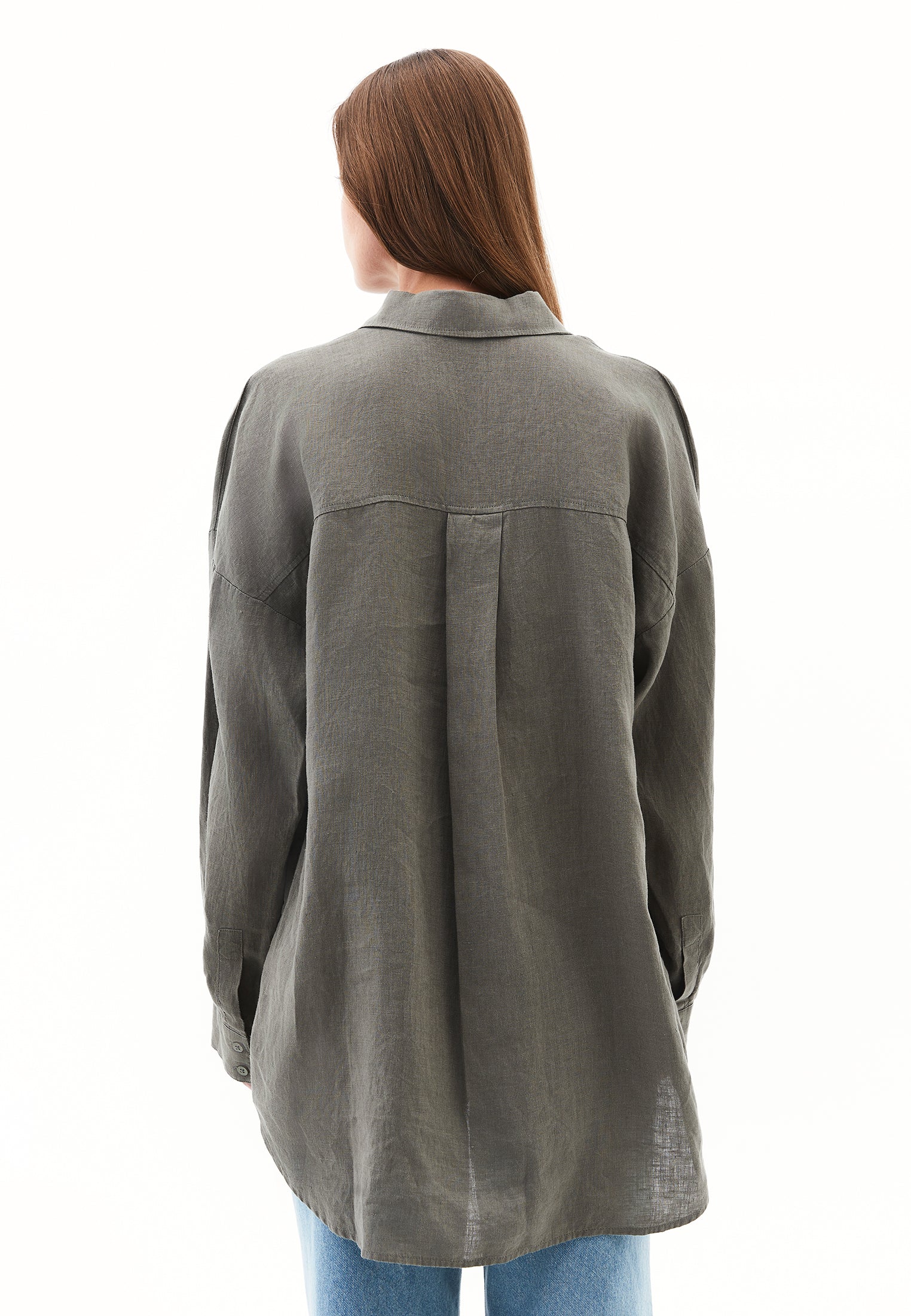 Linen Shirt With Large Fit And Buttons - MULLED BASIL