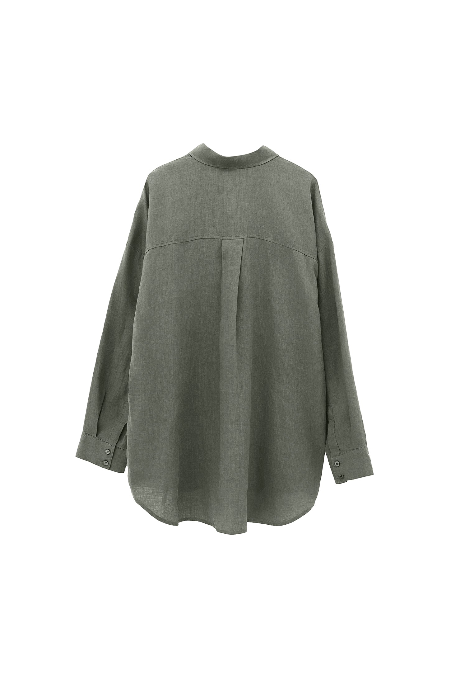 Linen Shirt With Large Fit And Buttons - MULLED BASIL
