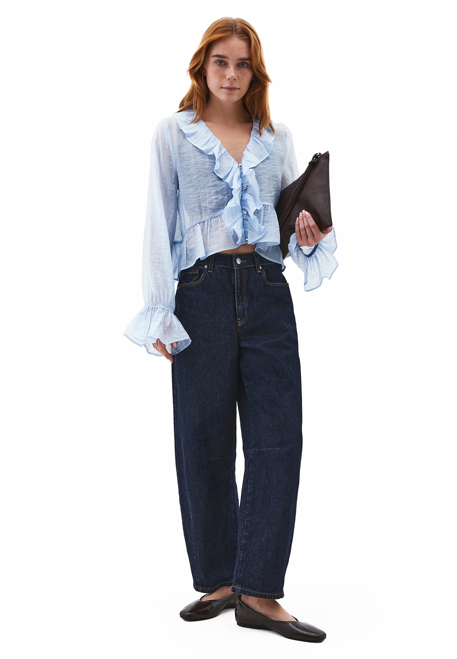 Ruffle Detail Buttoned Blouse - NANTUCKET BREEZE