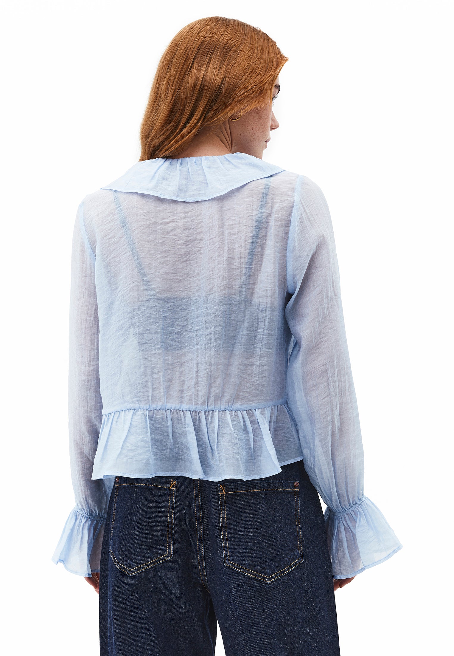 Ruffle Detail Buttoned Blouse - NANTUCKET BREEZE