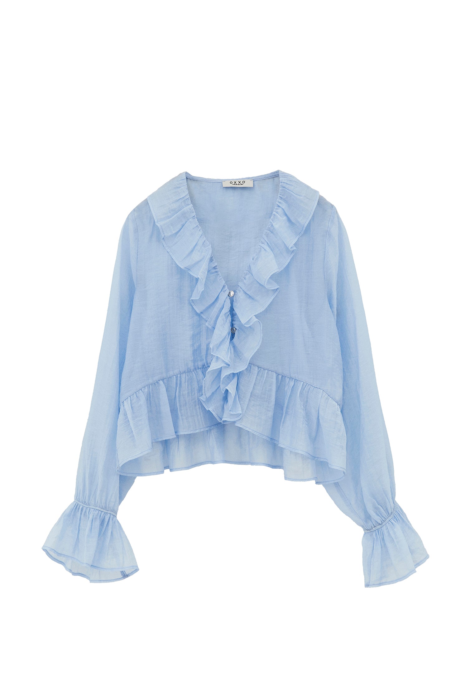 Ruffle Detail Buttoned Blouse - NANTUCKET BREEZE