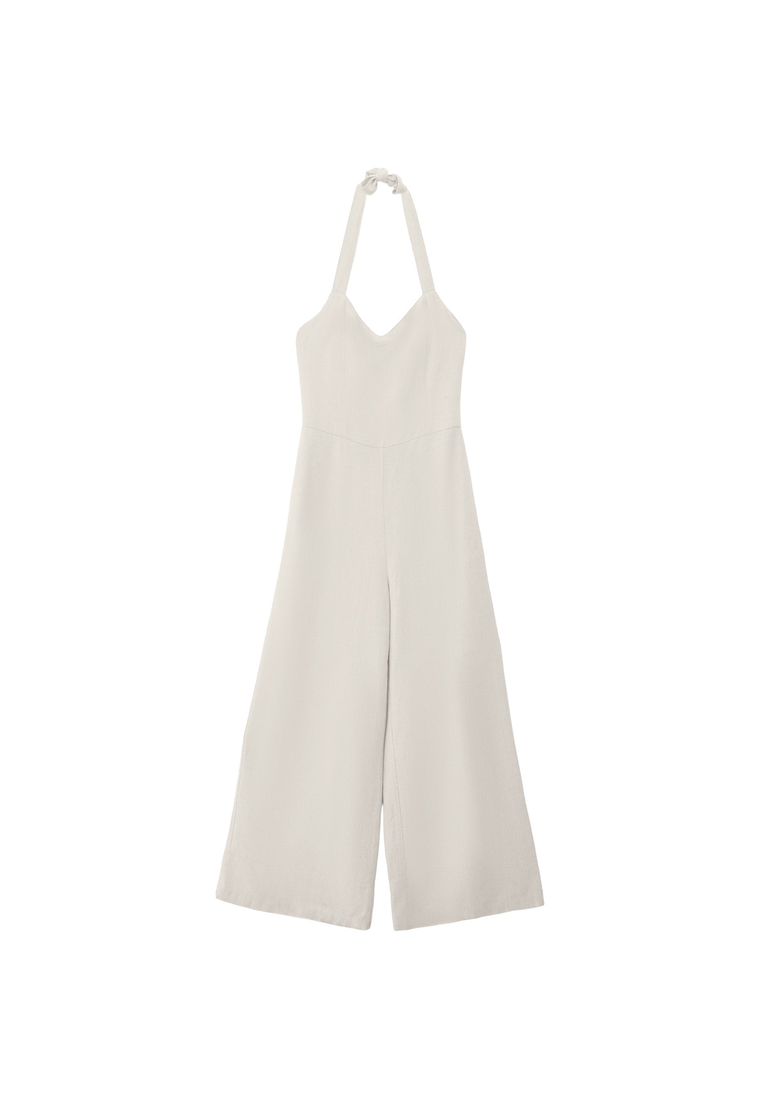 Long Linen Jumpsuit With Gipe Pocket Detail - NATURAL