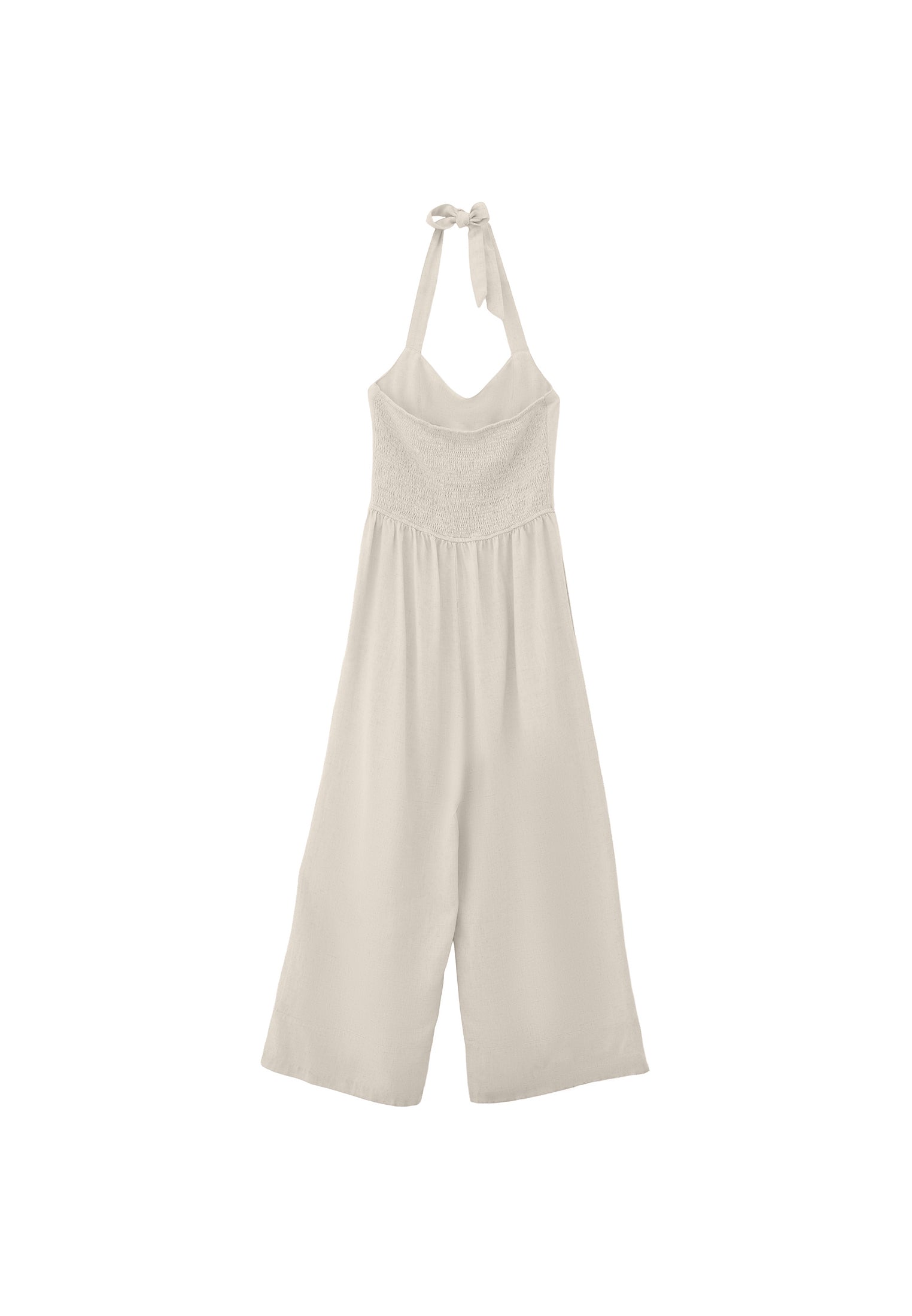 Long Linen Jumpsuit With Gipe Pocket Detail - NATURAL