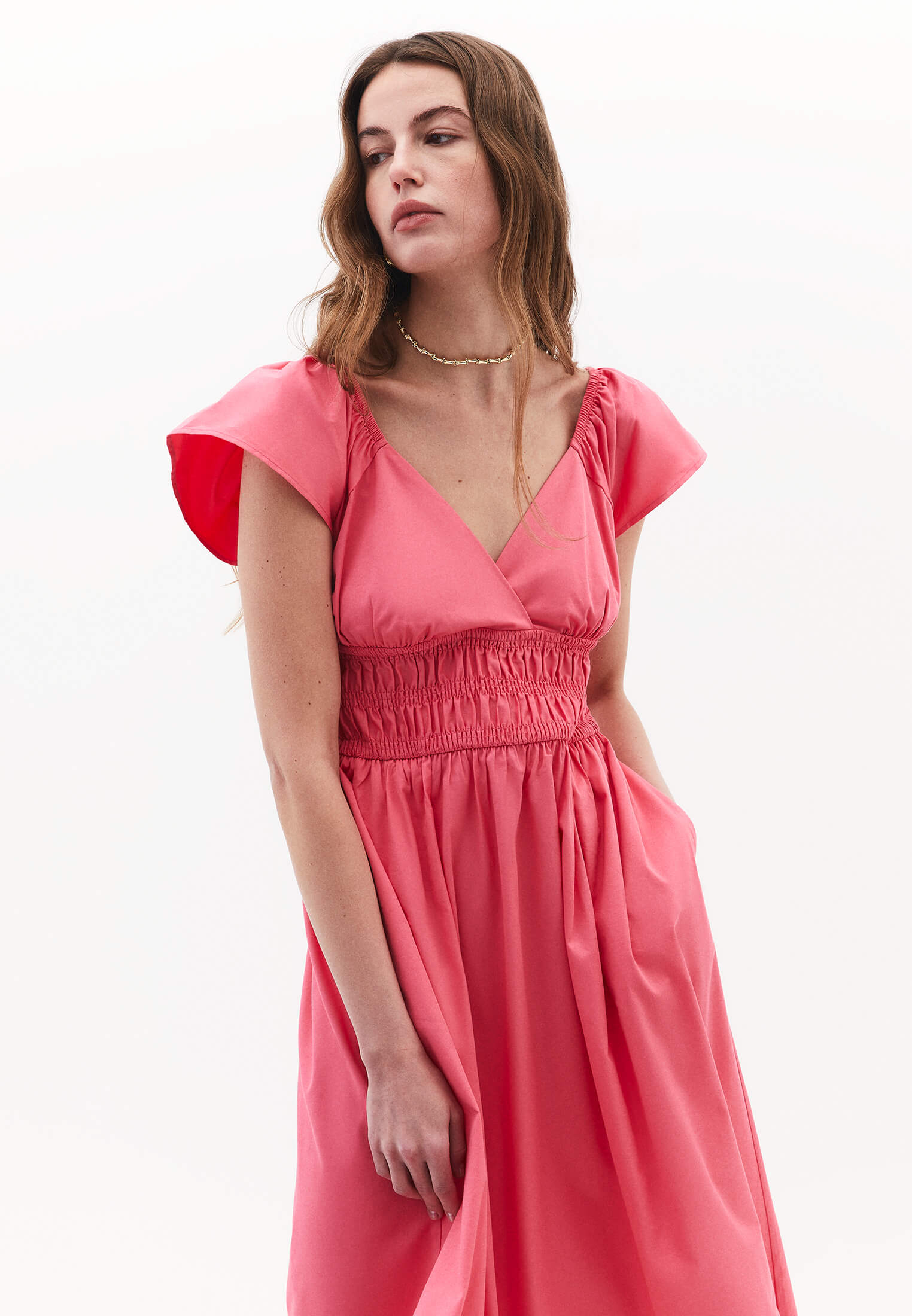 V Neck Dress With Gipe Detail - PINK LEMONADE