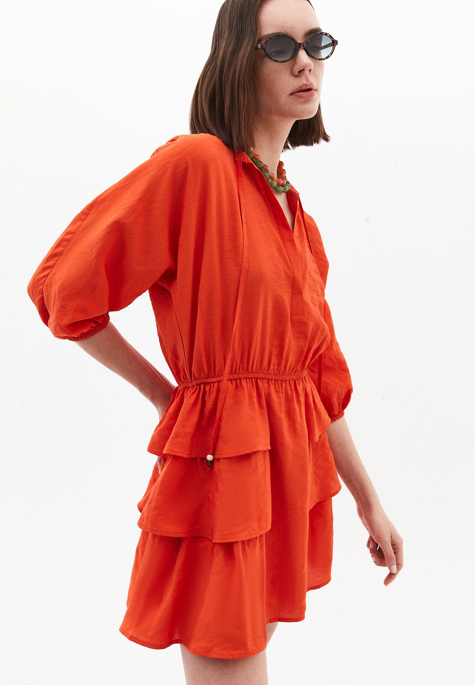 Draped V Neck Dress - PUREED PUMPKIN