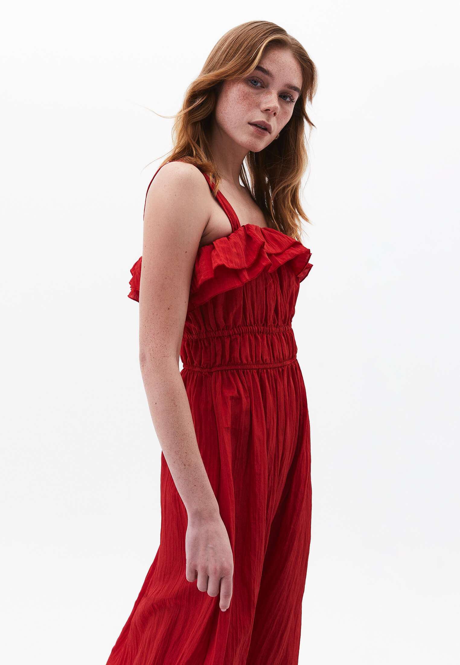 Wrinkled Look Dress - RACING RED