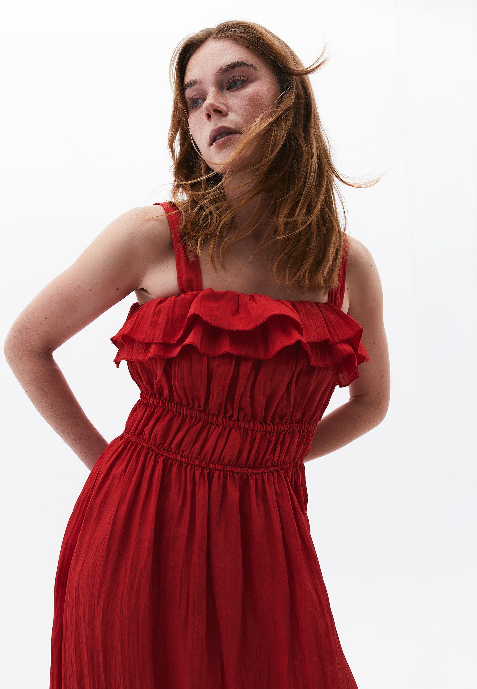 Wrinkled Look Dress - RACING RED