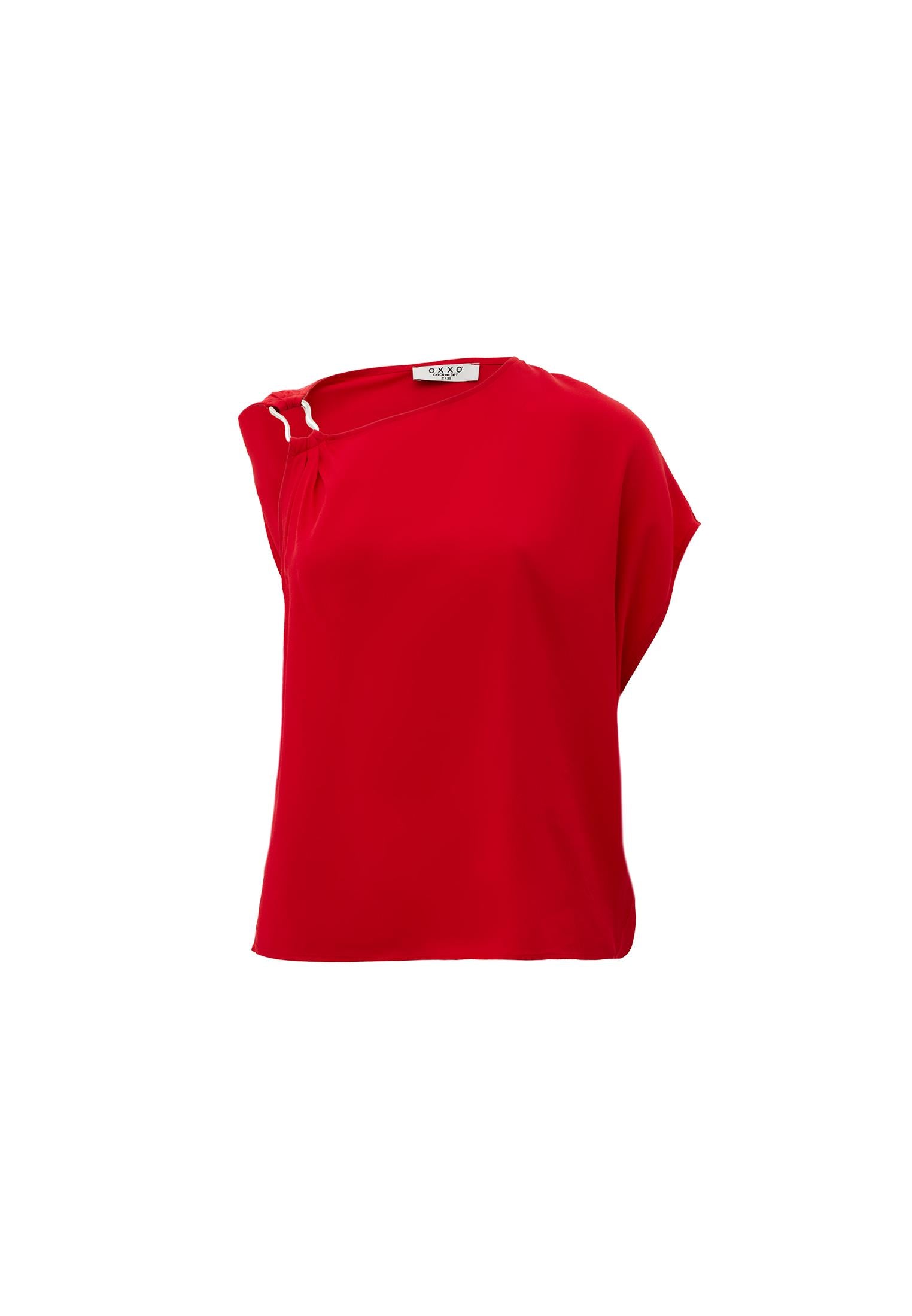 Boat Neck Short Sleeve Asymmetric Blouse - RACING RED