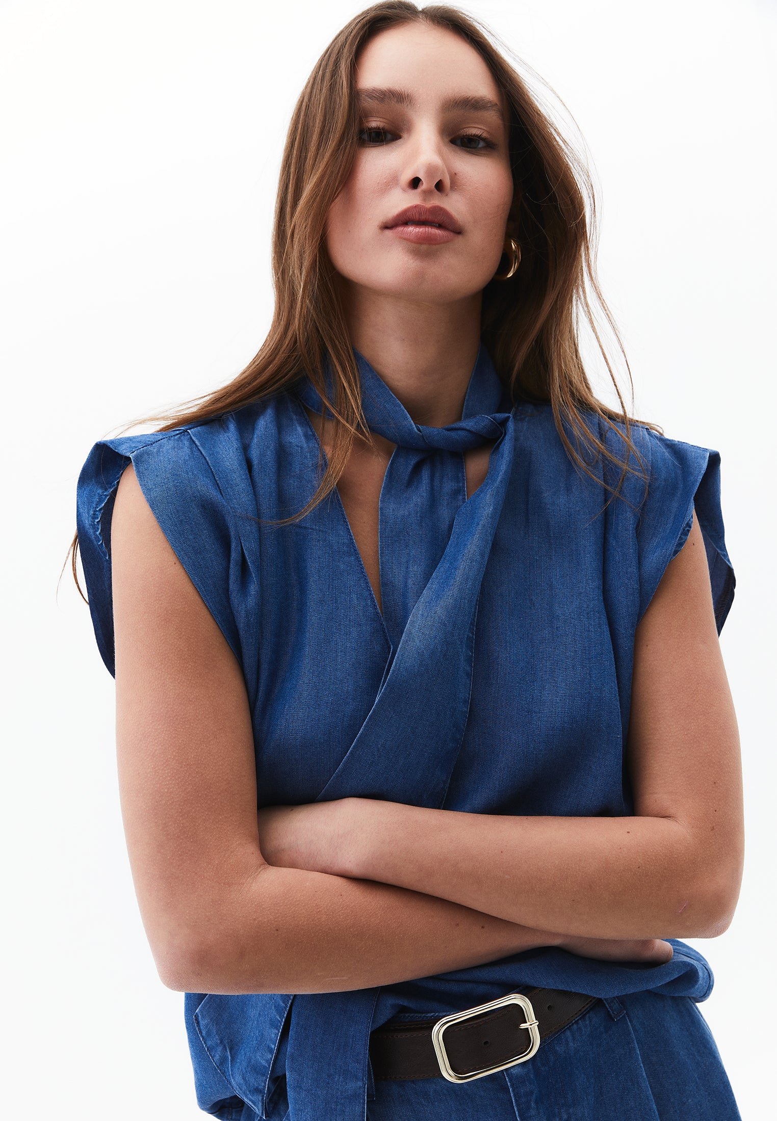 Tencel Blouse With Bow Detail - RODEO BLUE DENIM