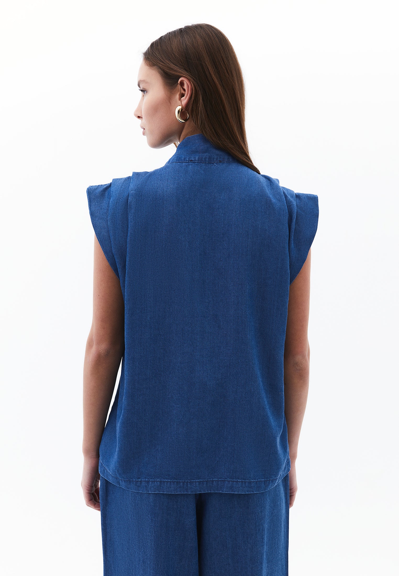 Tencel Blouse With Bow Detail - RODEO BLUE DENIM