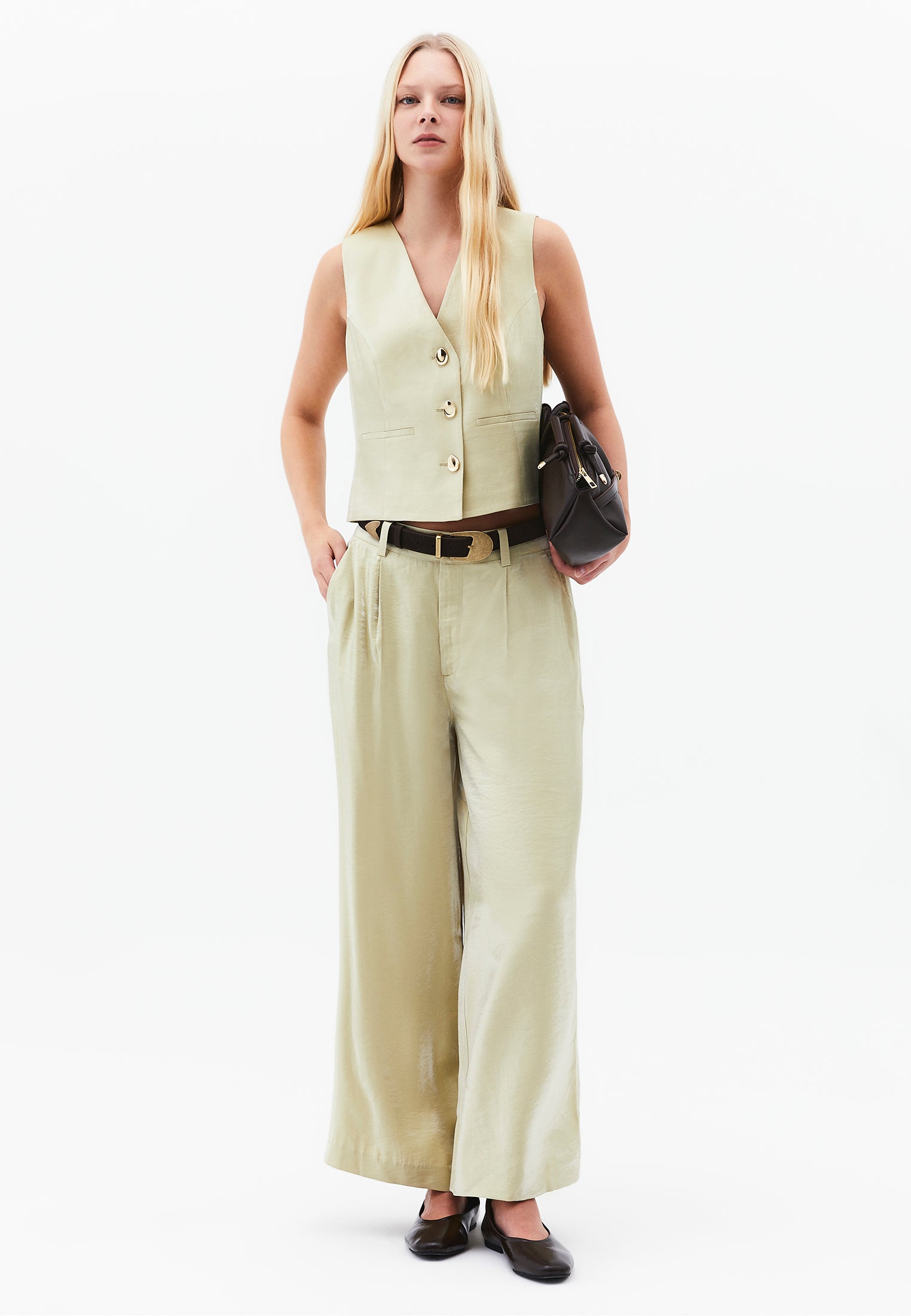 Wide leg pants with belt detail - SAGE GREEN