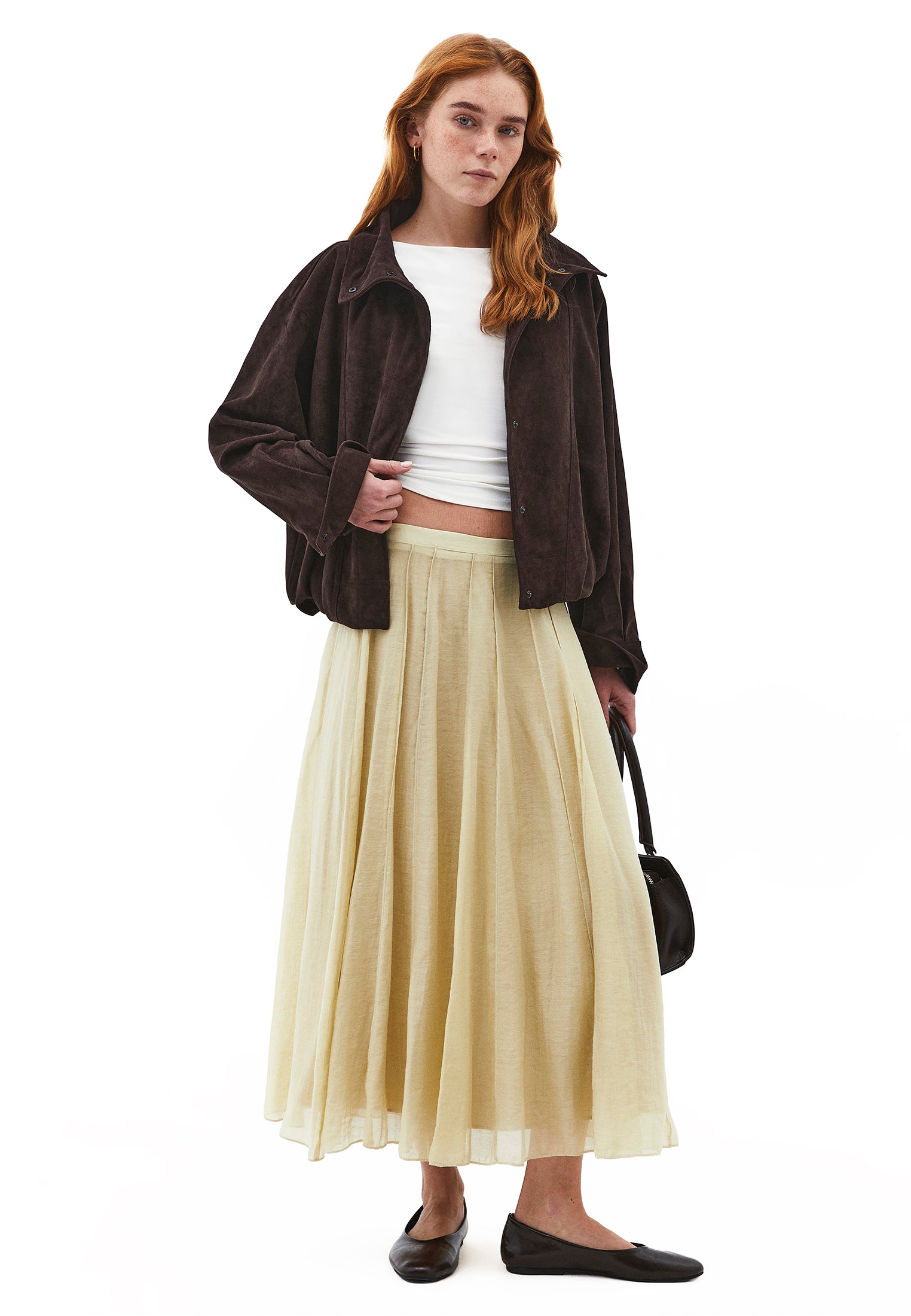 High Waist Flared Midi Skirt - SAGE GREEN