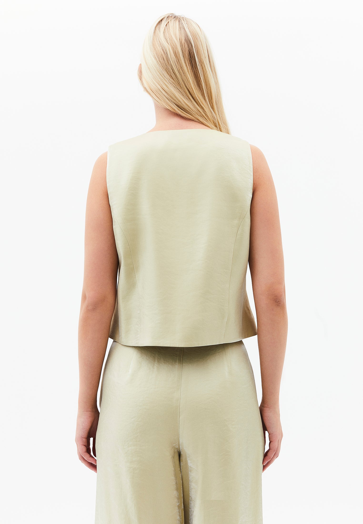 V Neck Loose Fit Vest - SAGE GREEN