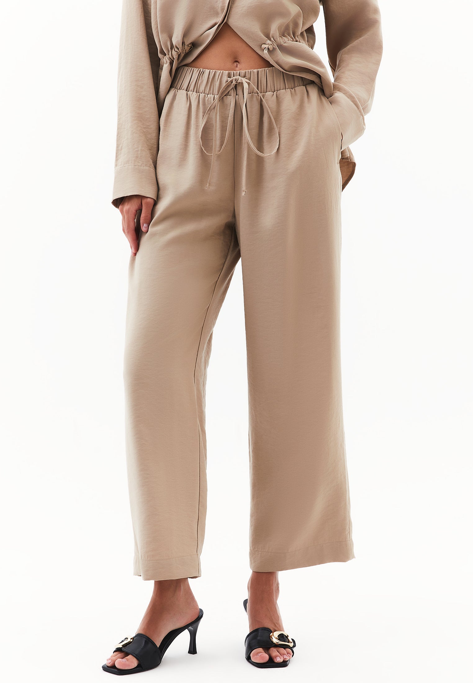 High Waist Elastic Pants - SAVANNAH TAN