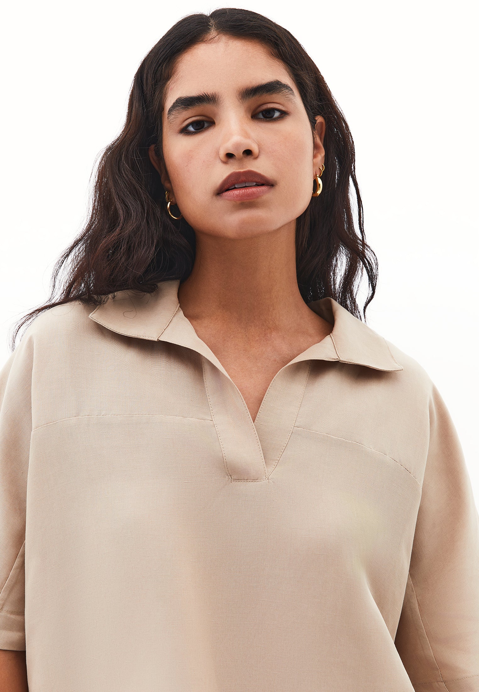 Polo Collar Oversize Blouse - SAVANNAH TAN