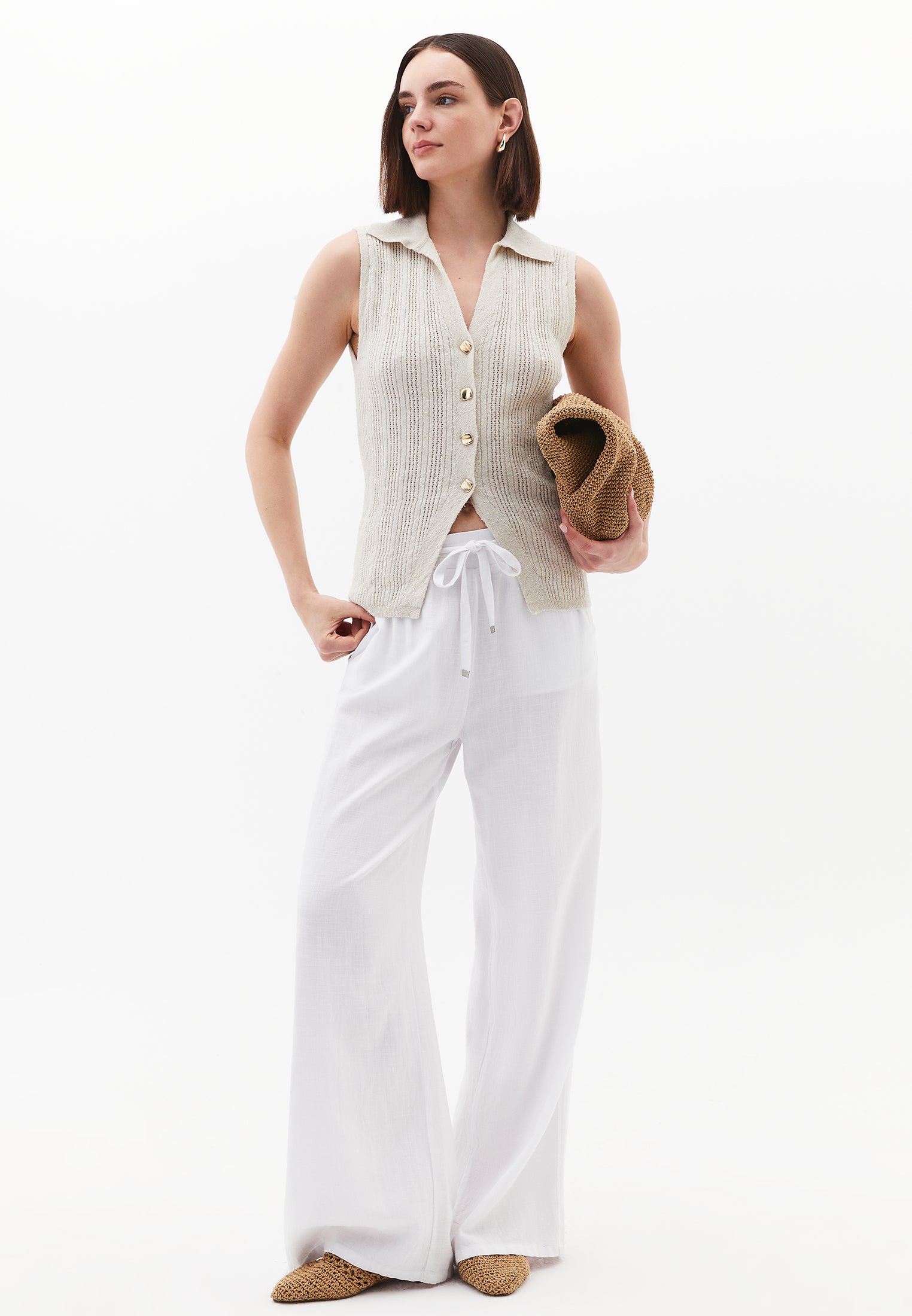 V-Neck Bouclé Vest - SILVER BIRCH