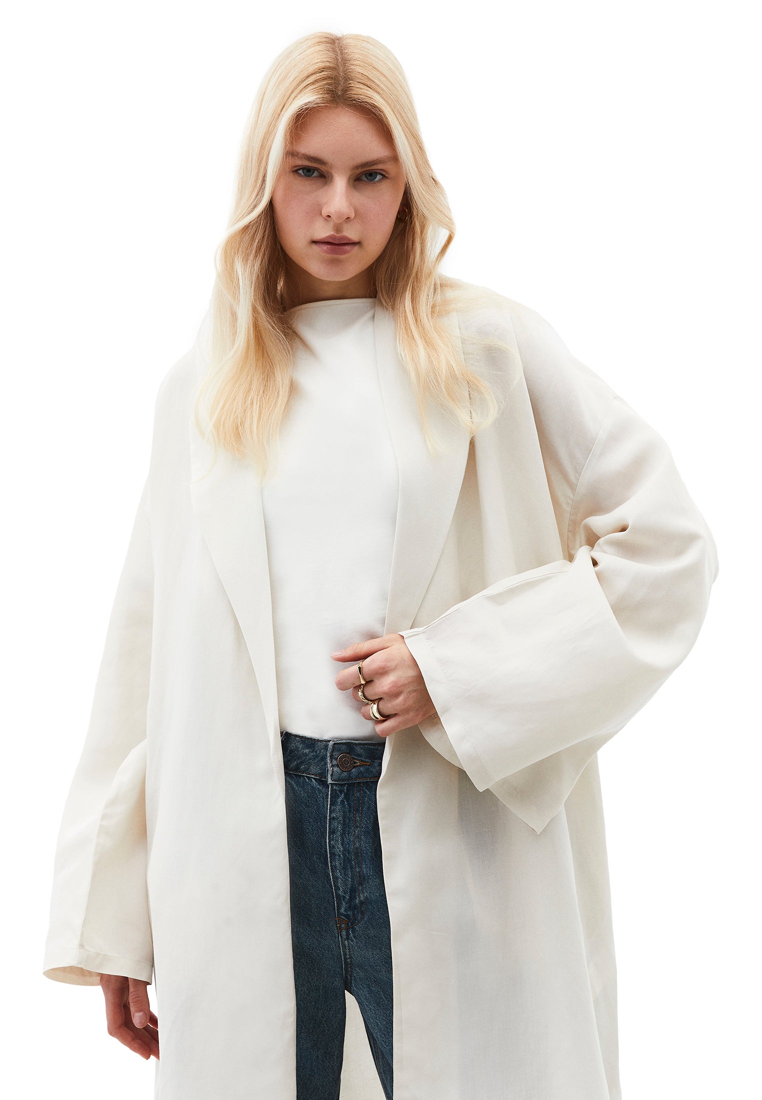 Kimono Tunic With Slit Detail - SILVER BIRCH