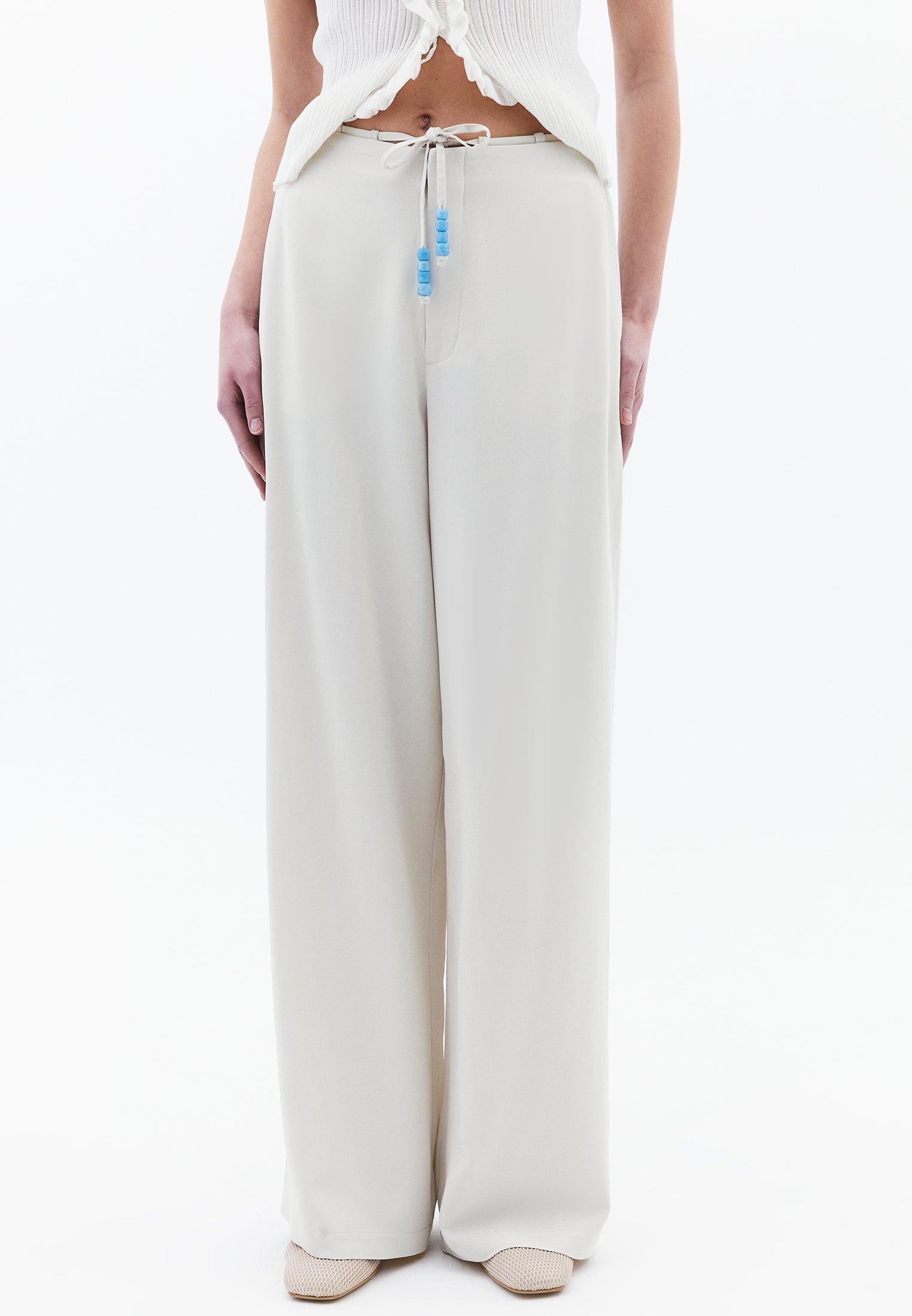 Wide Leg Pants With Bead Details - SILVER BIRCH