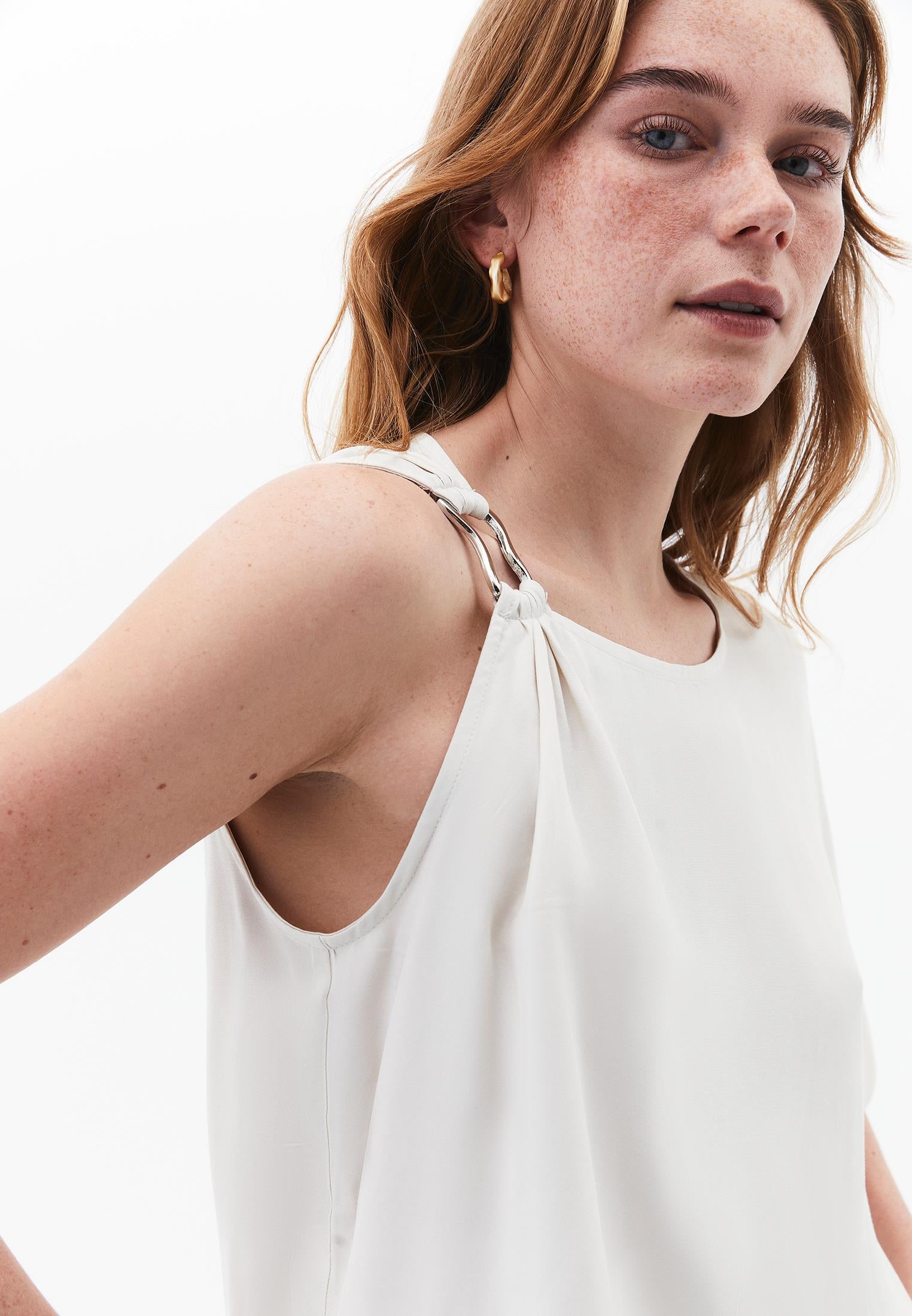 Boat Neck Short Sleeve Asymmetric Blouse - SILVER BIRCH