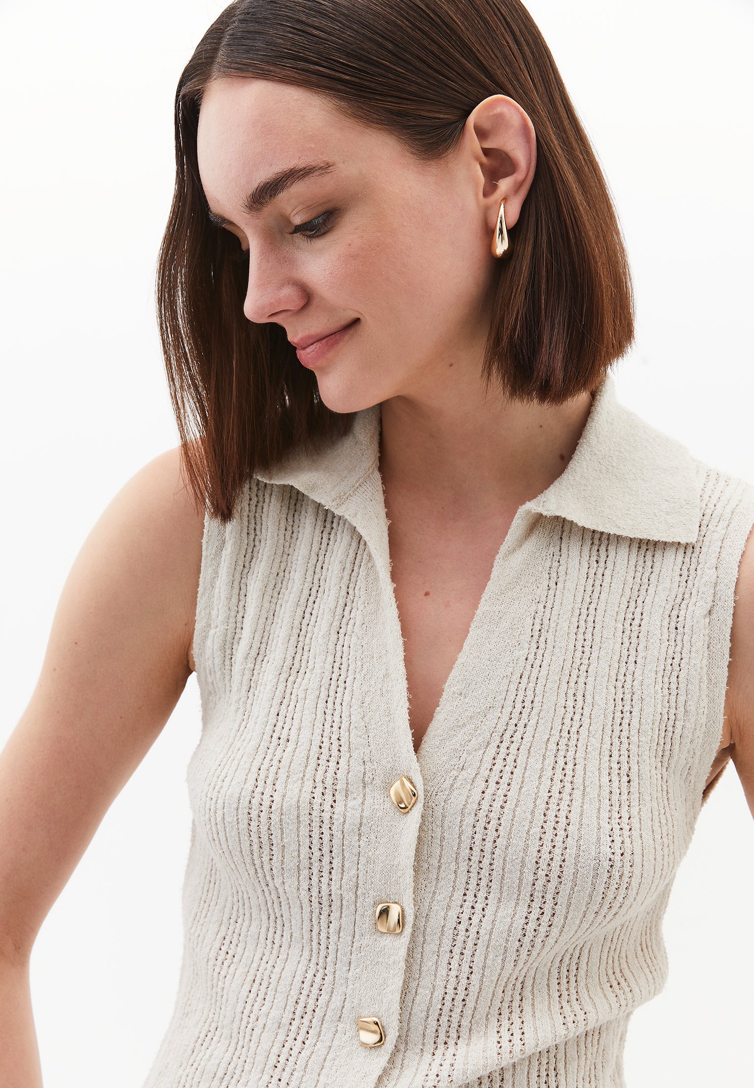 V-Neck Bouclé Vest - SILVER BIRCH