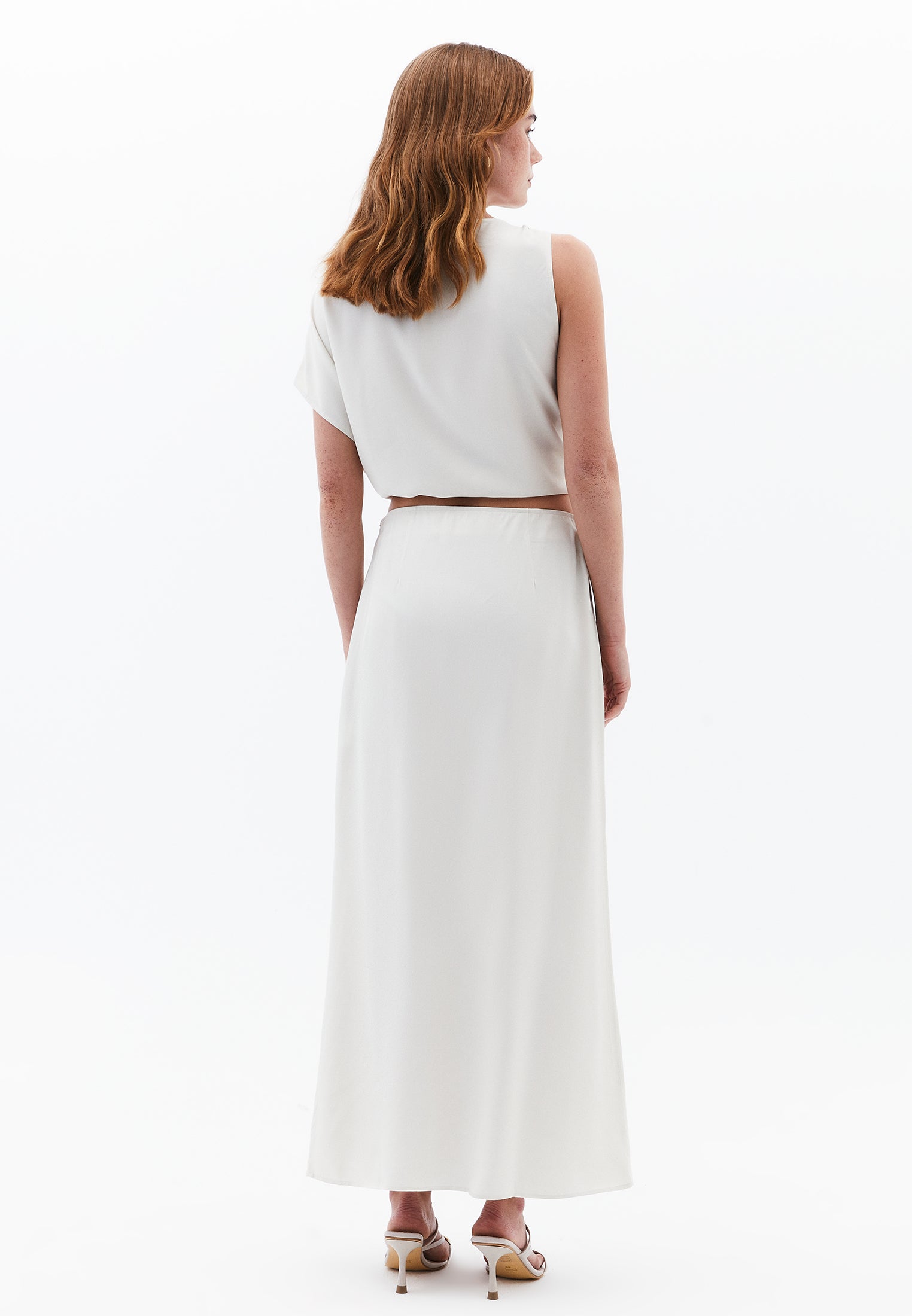 High Waist Long Satin Skirt - SILVER BIRCH