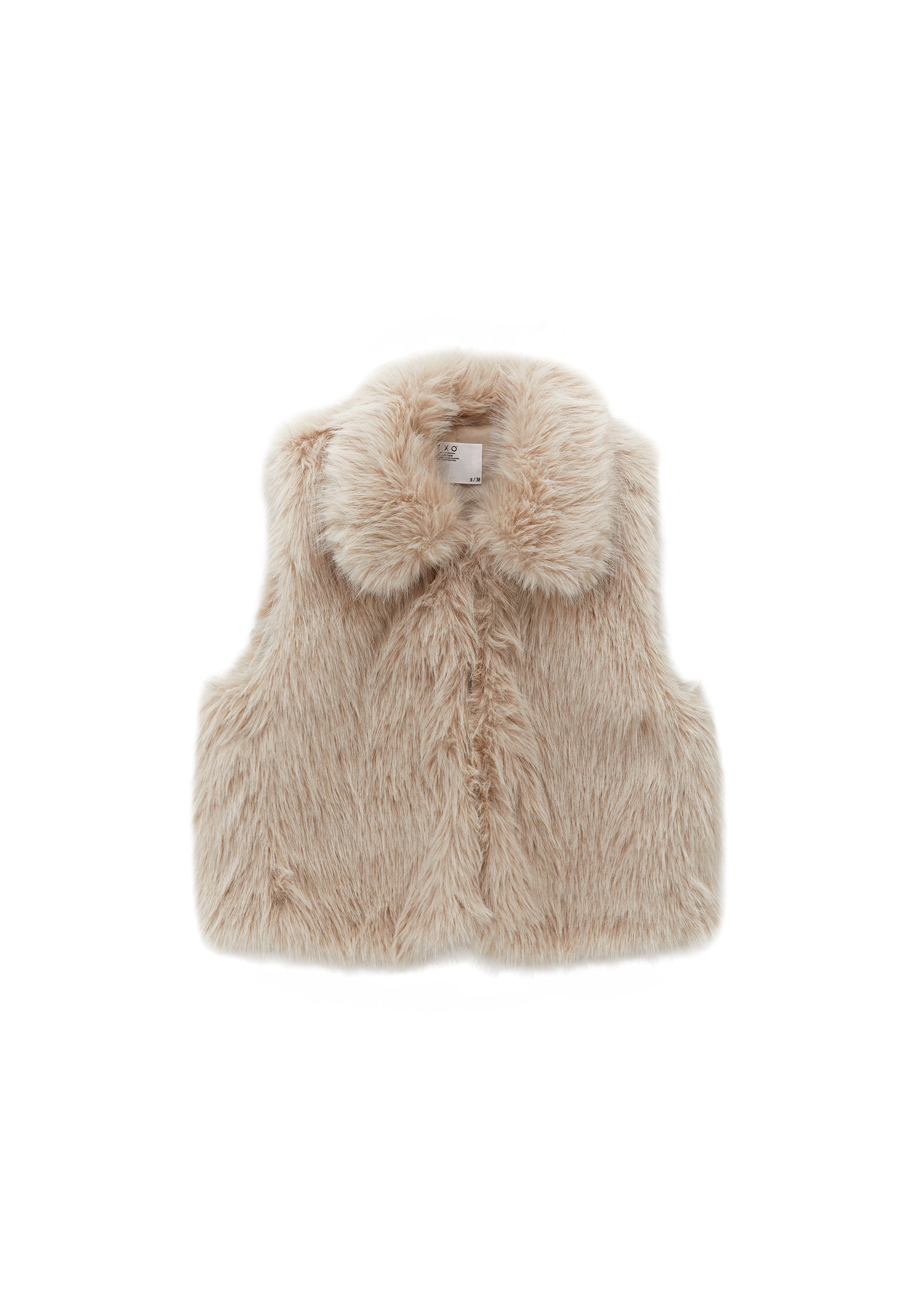 V Neck Faux Fur Vest - SILVER BIRCH