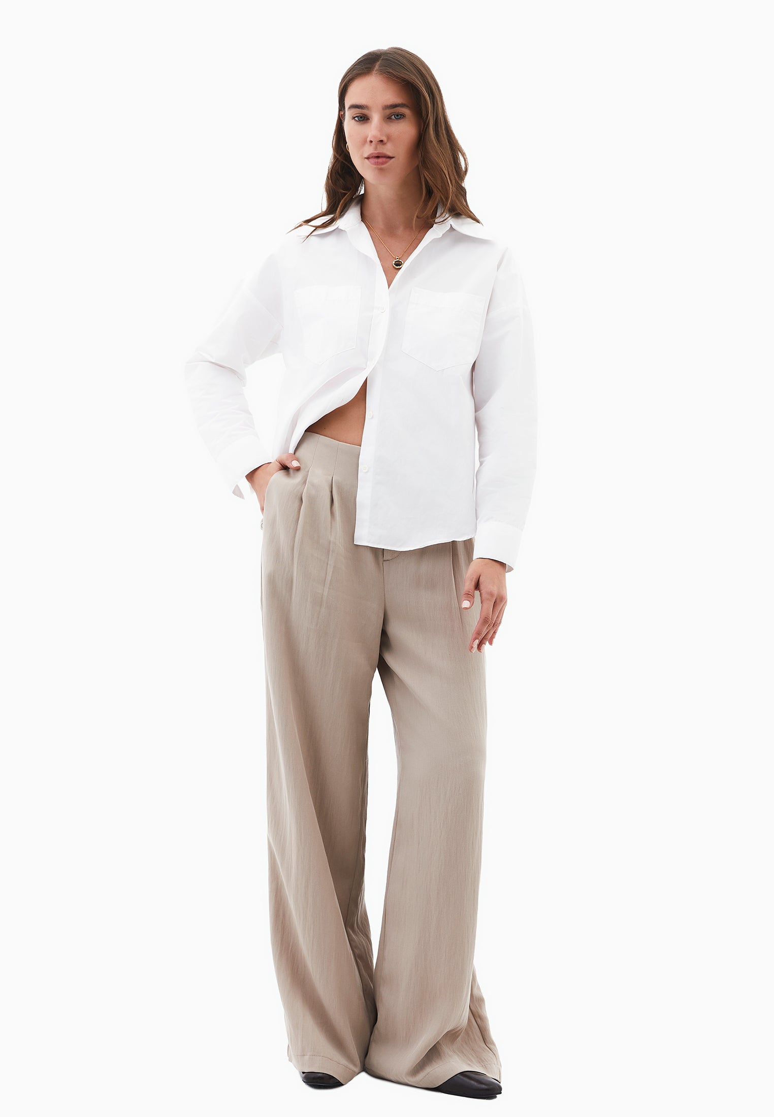 Pleated Wide Leg Pants - SIMPLY TAUPE