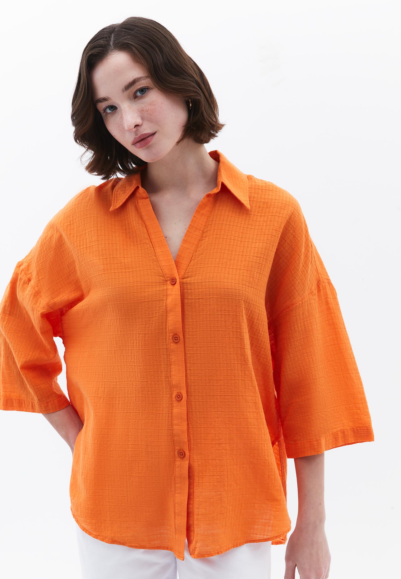 Button Detailed Oversize Shirt - SUN ORANGE