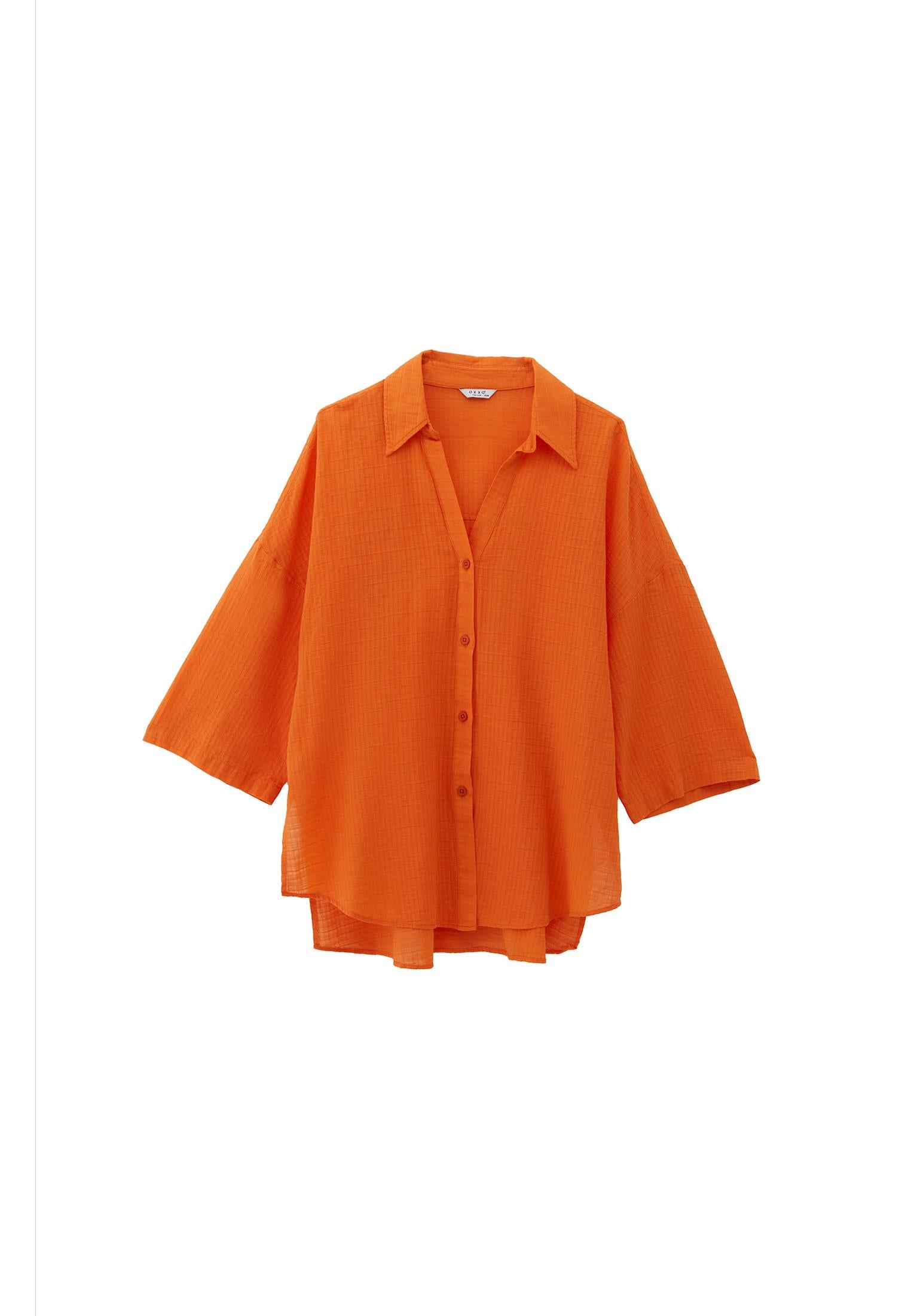 Button Detailed Oversize Shirt - SUN ORANGE