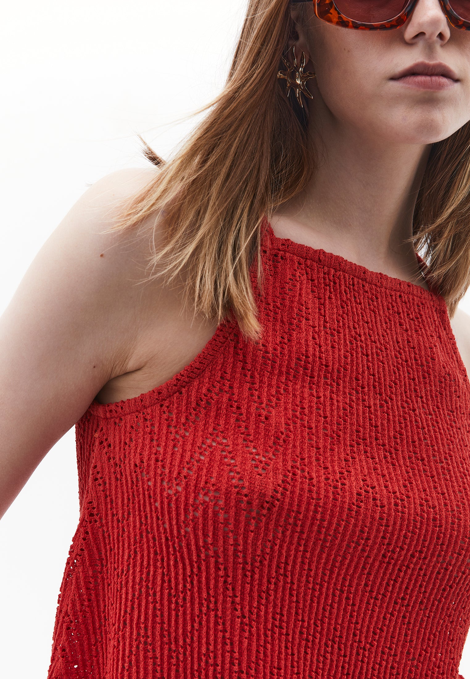 Halter Neck Cotton Tank Top - VALIANT POPPY