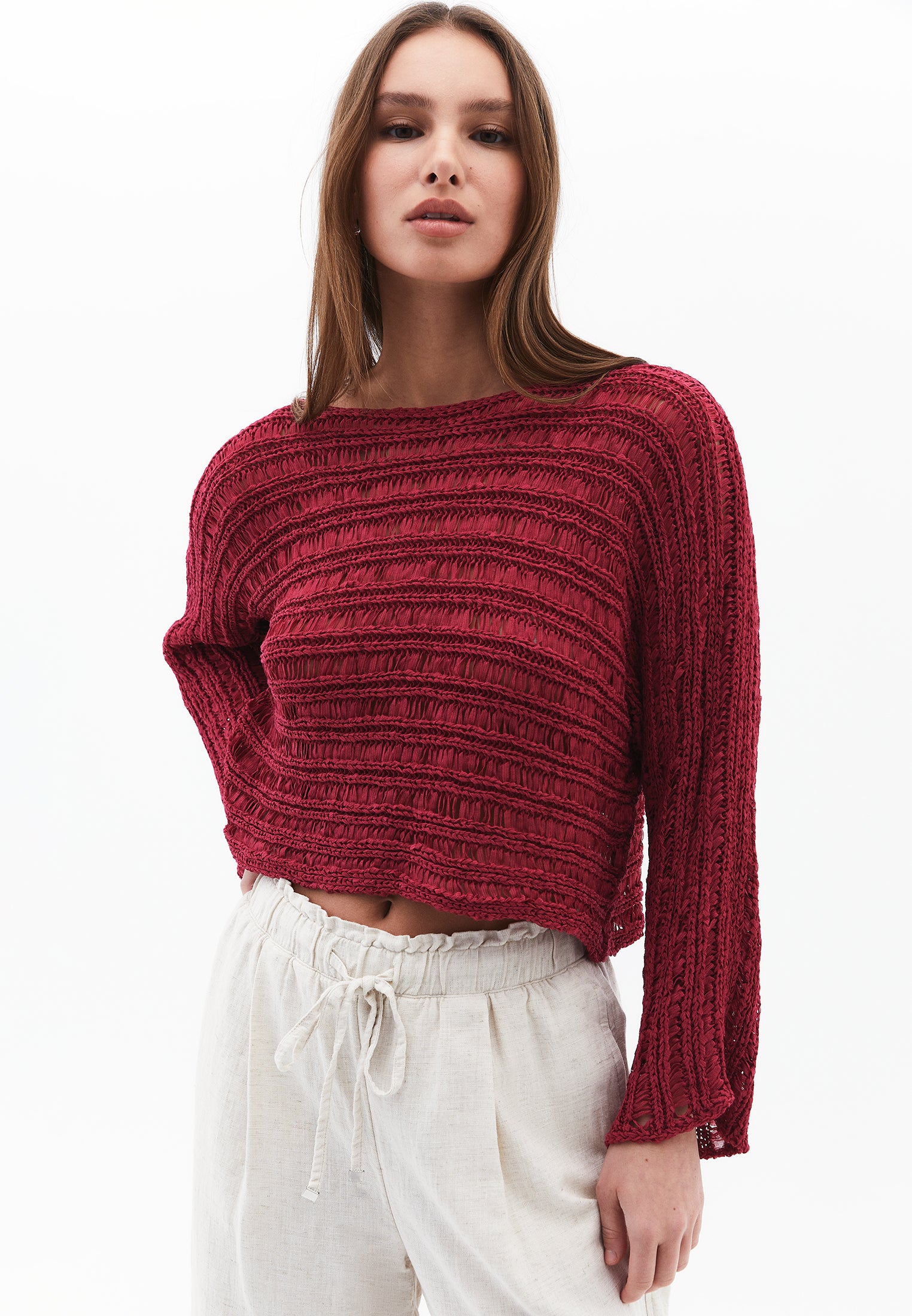 AJOUR BOAT NECK PULLOVER - VIVACIOUS