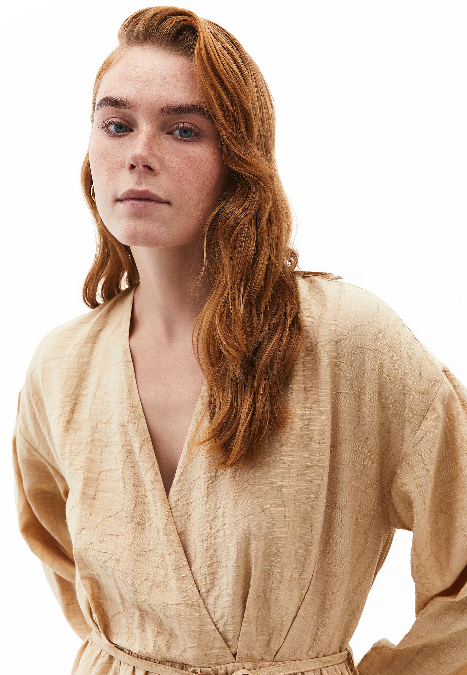 Dress With Tie And Long Sleeves - WARM SAND