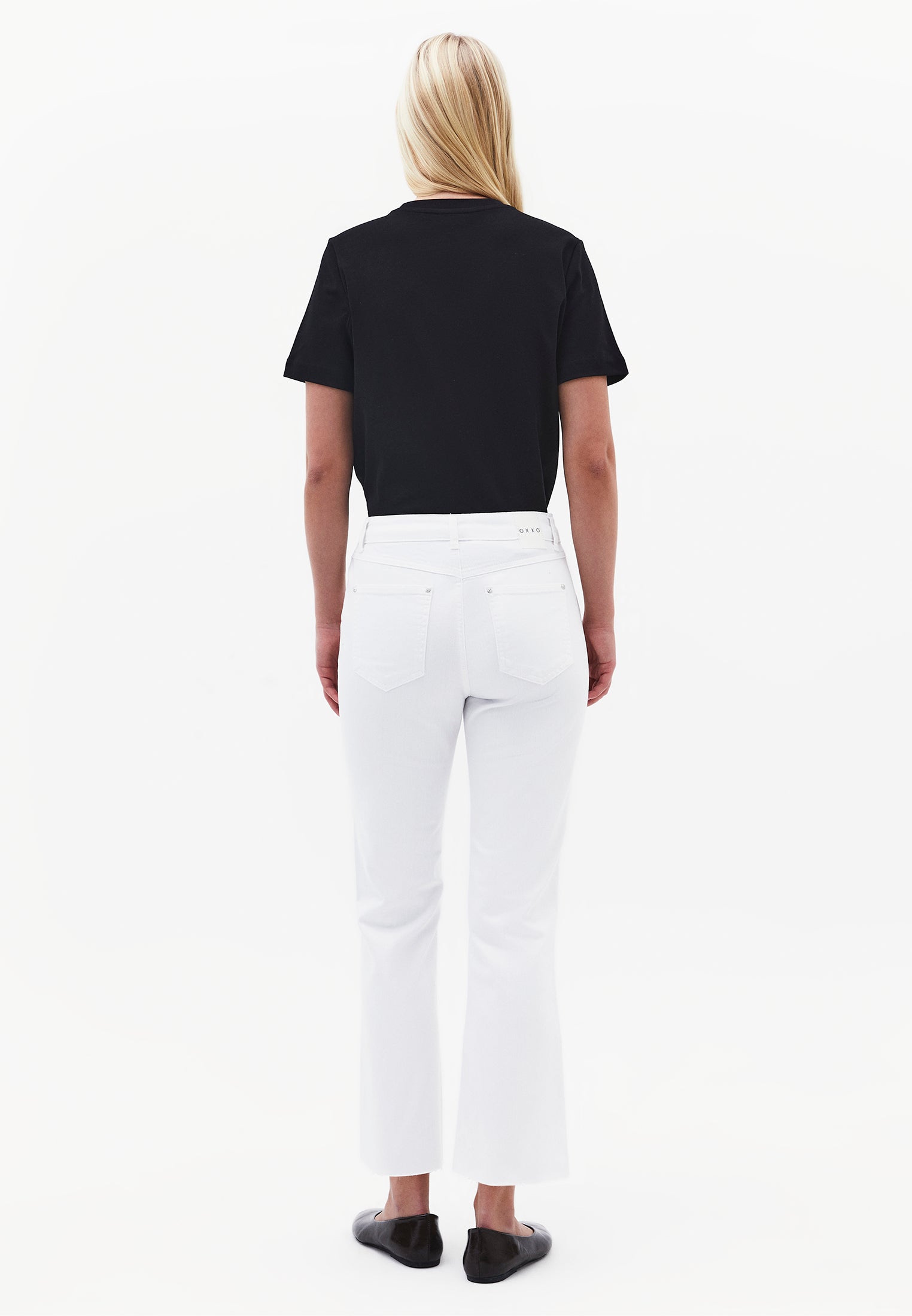 High Waist Spanish Hem Pants With Pocket Detail - WHITE DENIM