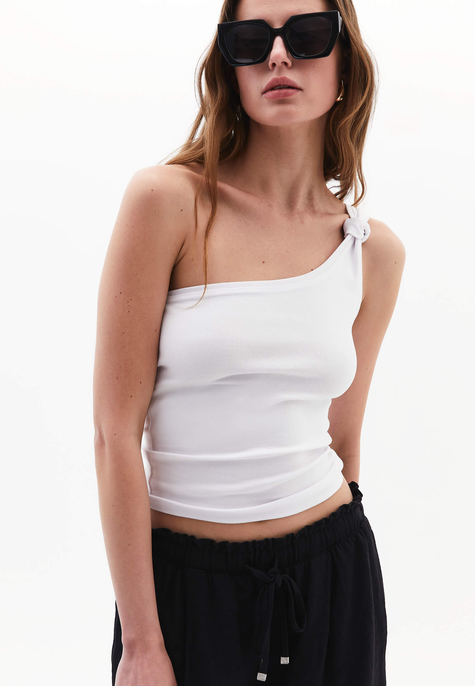 One Shoulder Tank Top - WHITE