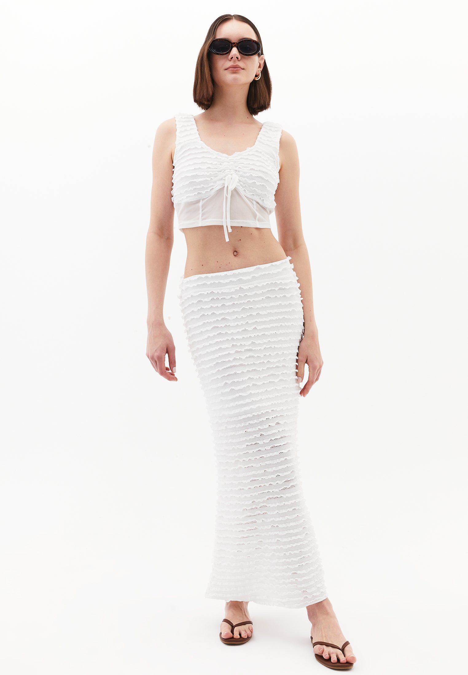 تنورة طويلة عالية الخصر عالية الخصر - أبيض