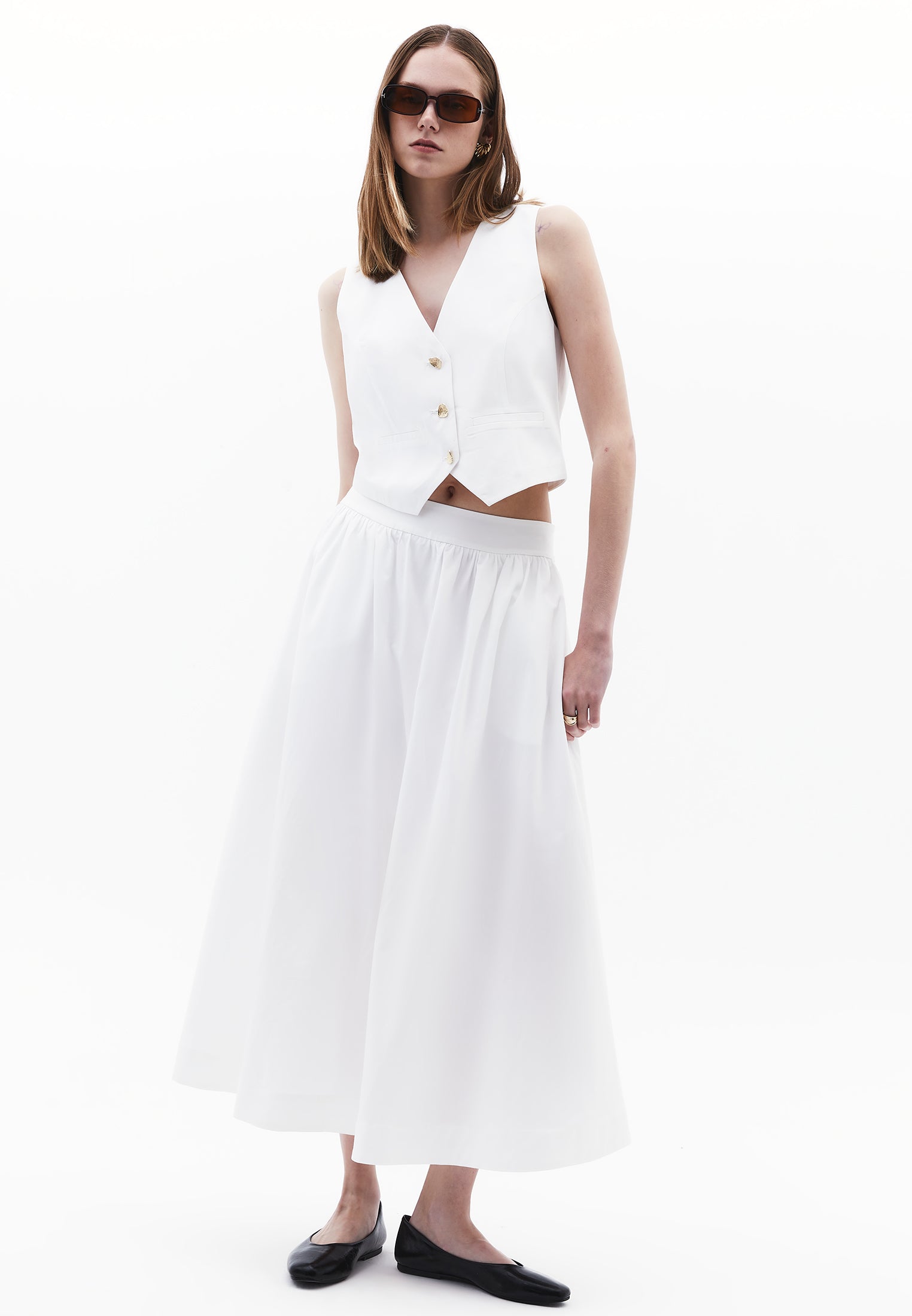 V Neck Button Detailed Vest - WHITE