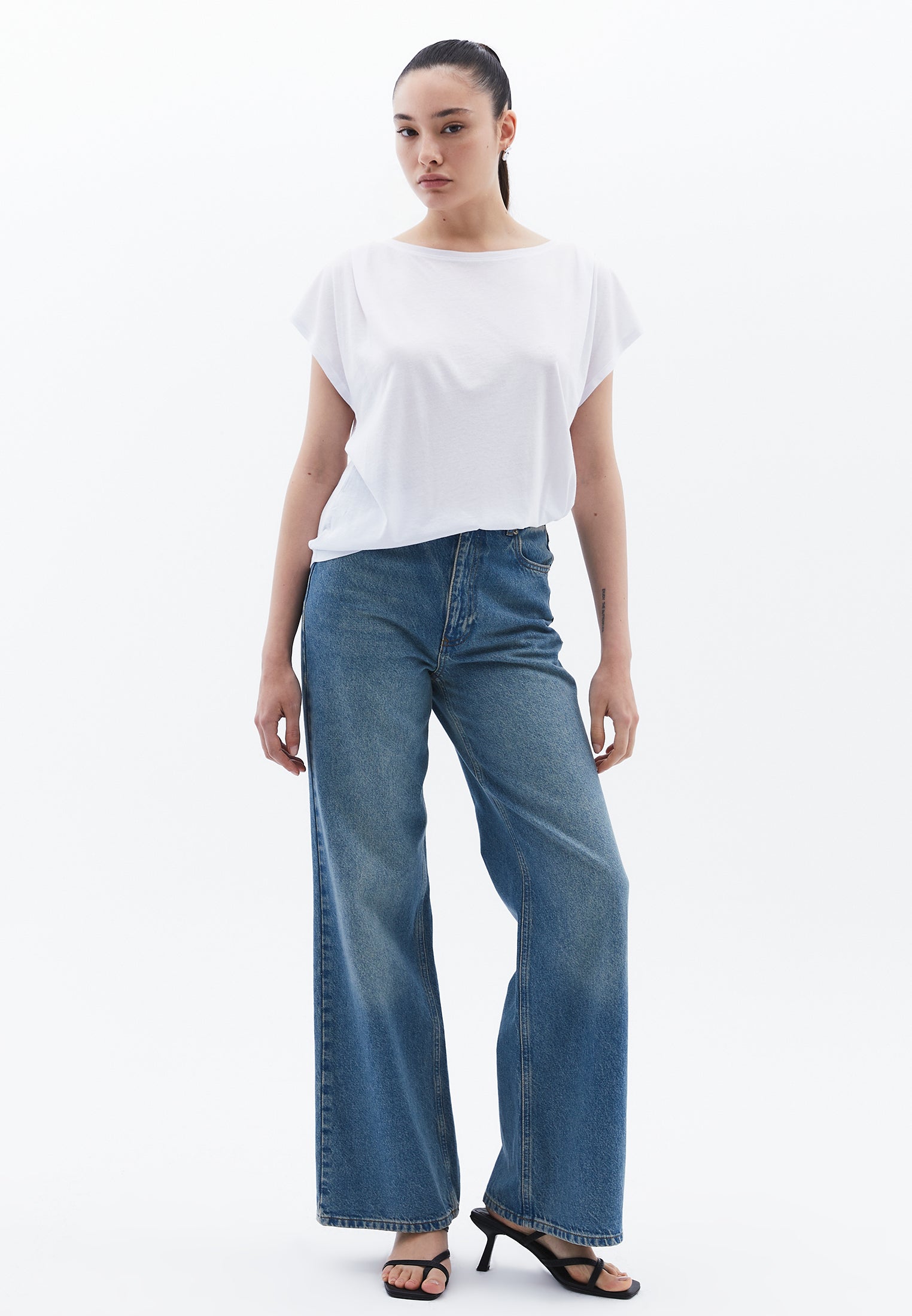 Boat Neck Short Sleeve T-Shirt - WHITE