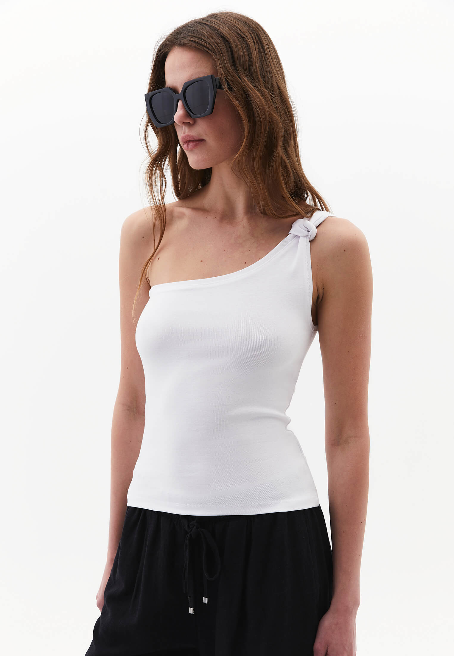 One Shoulder Tank Top - WHITE