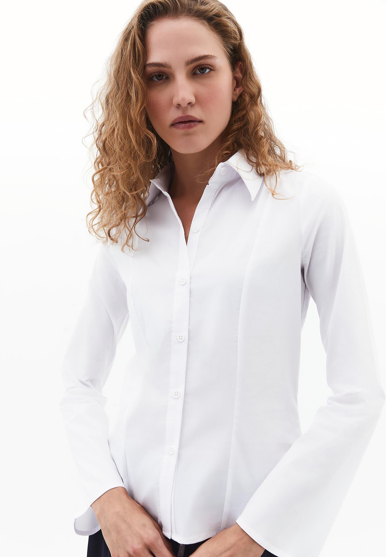 Buttoned Slim Fit Standard Long Sleeve Shirt - WHITE