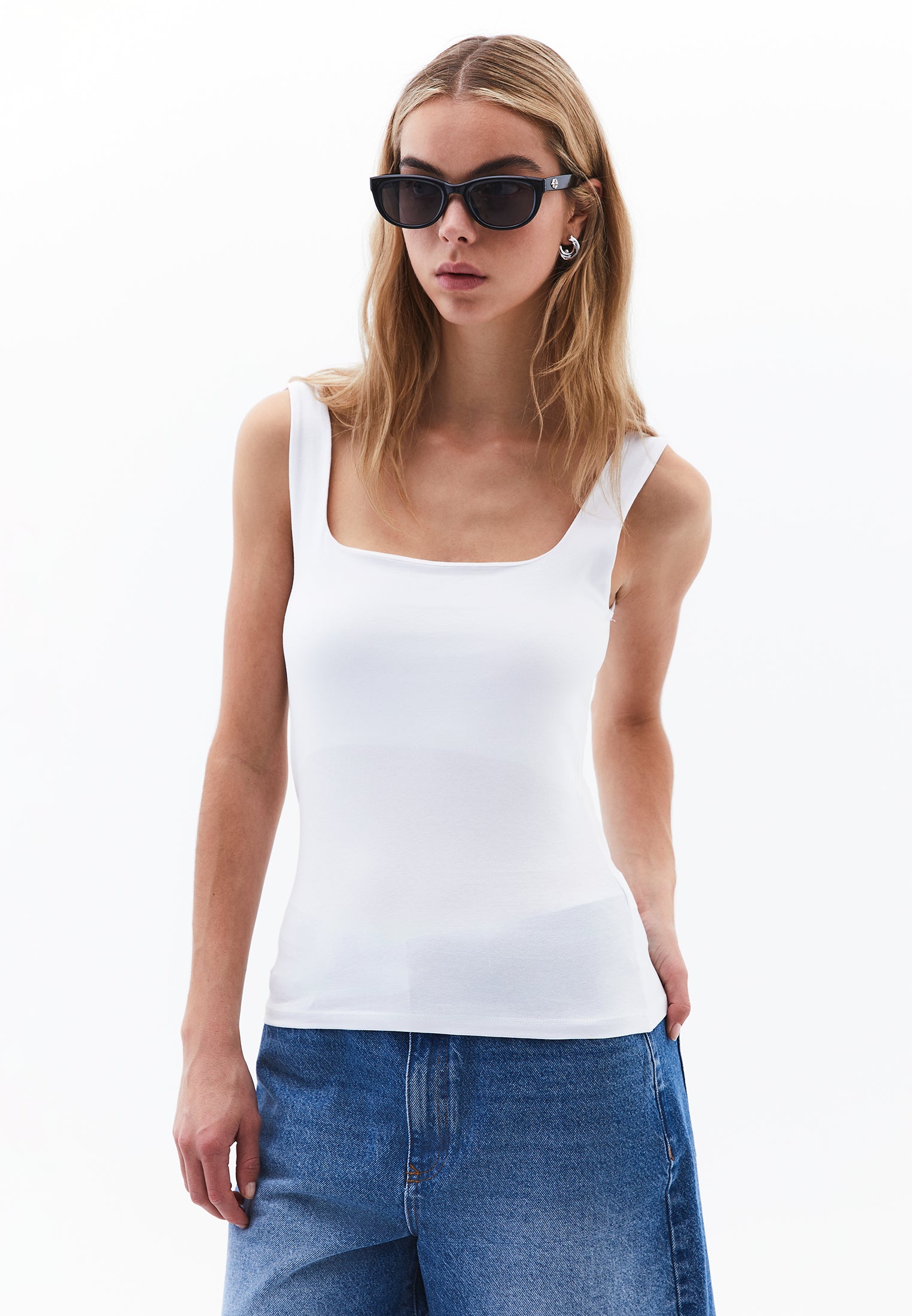 Square Neck Tank Top - WHITE