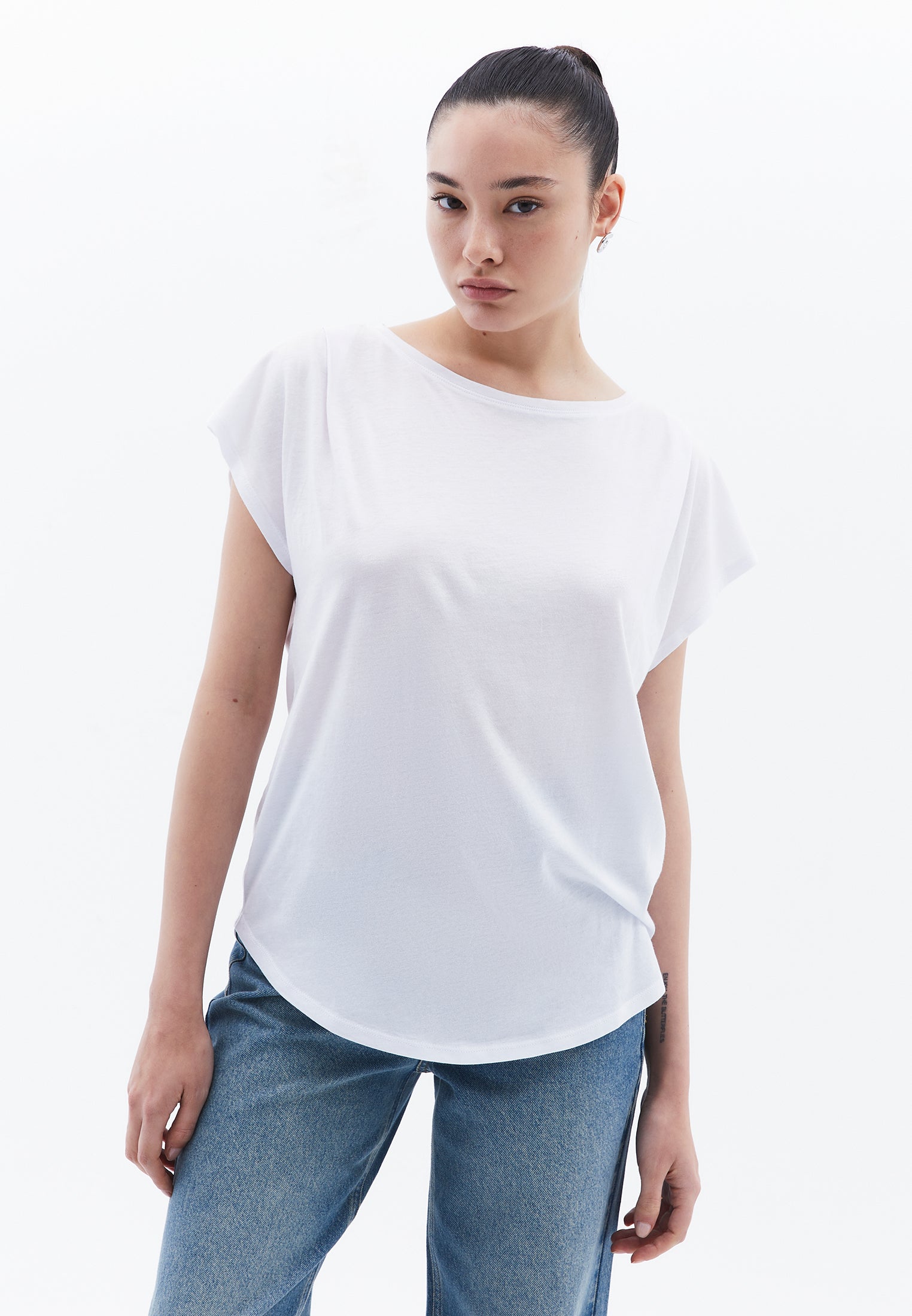 Boat Neck Short Sleeve T-Shirt - WHITE