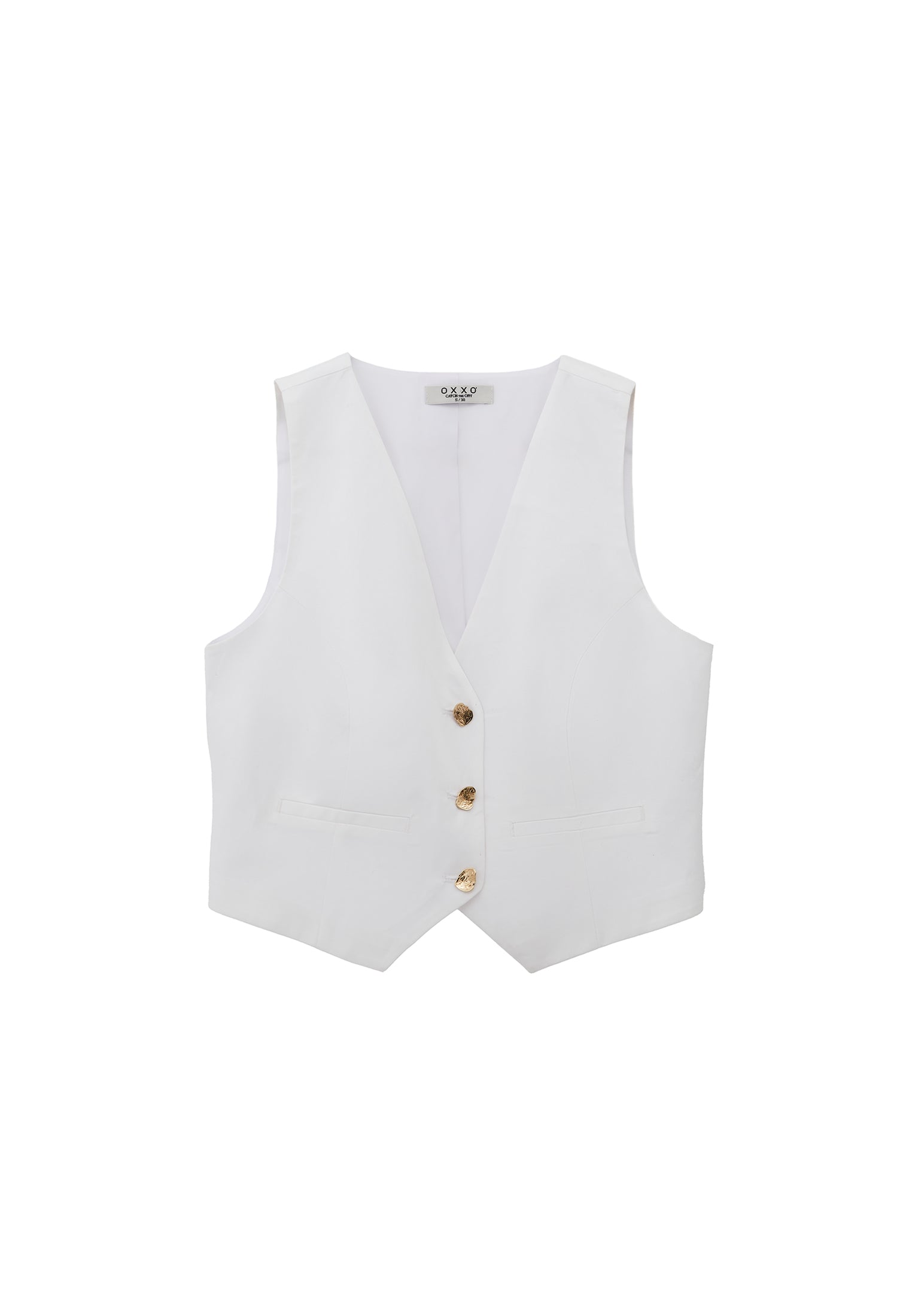 V Neck Button Detailed Vest - WHITE
