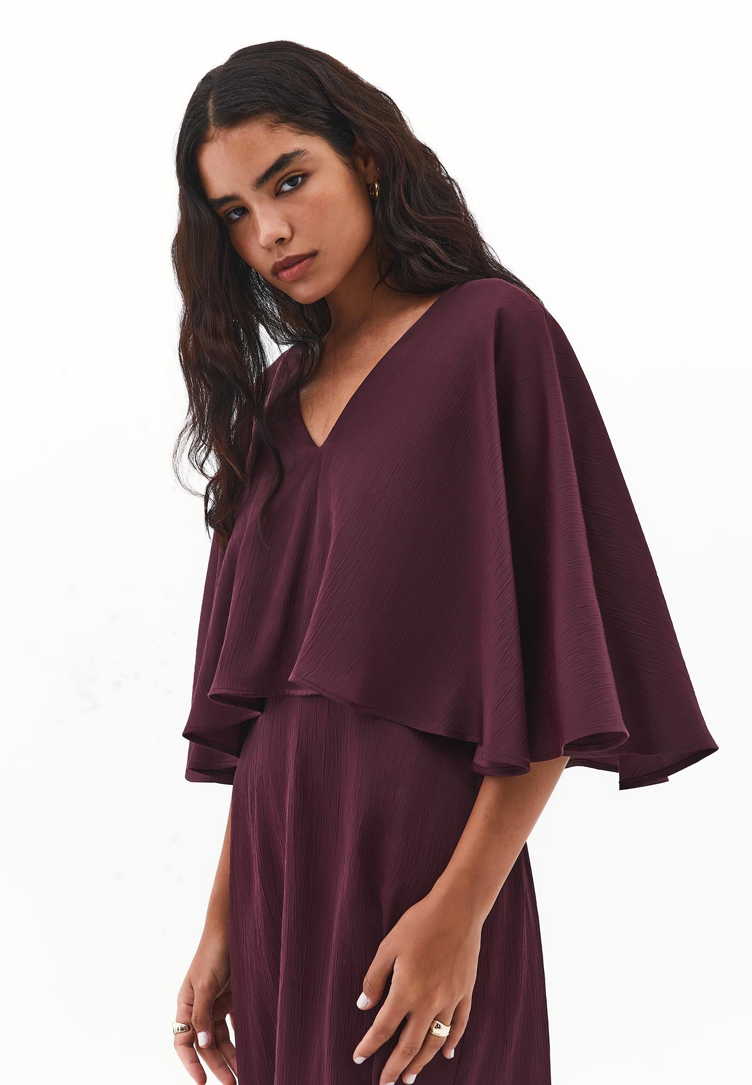 V Neck Long Dress - WINETASTING