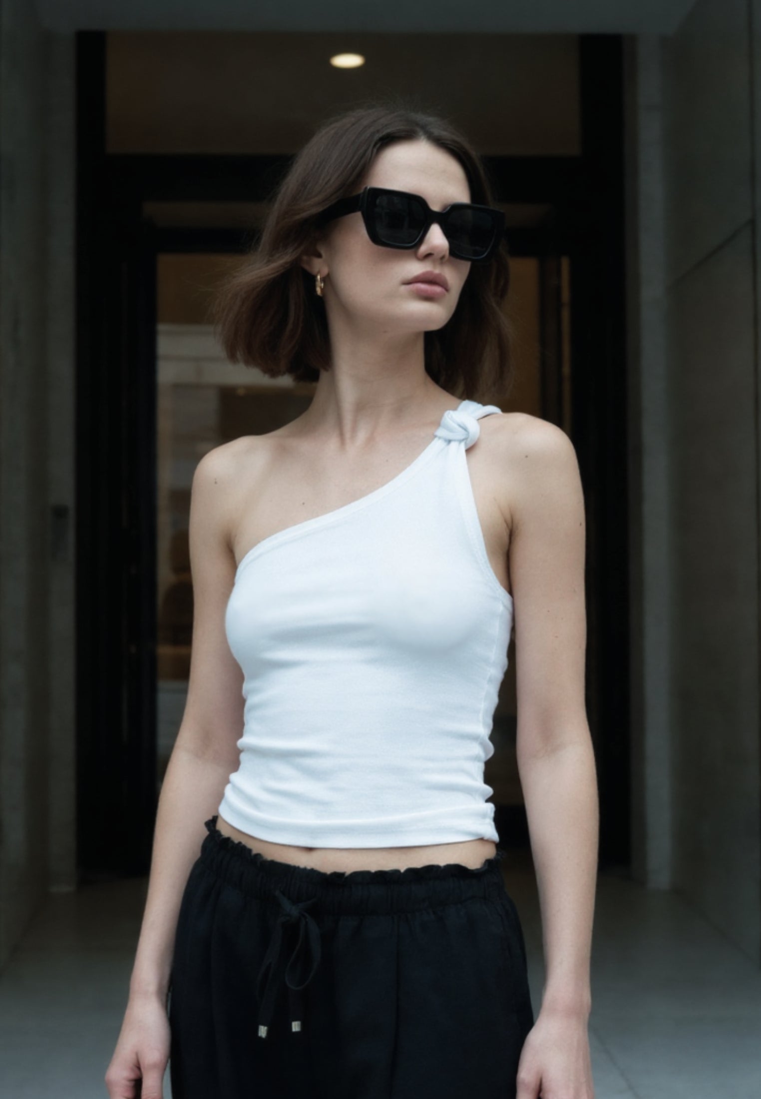 One Shoulder Tank Top - WHITE