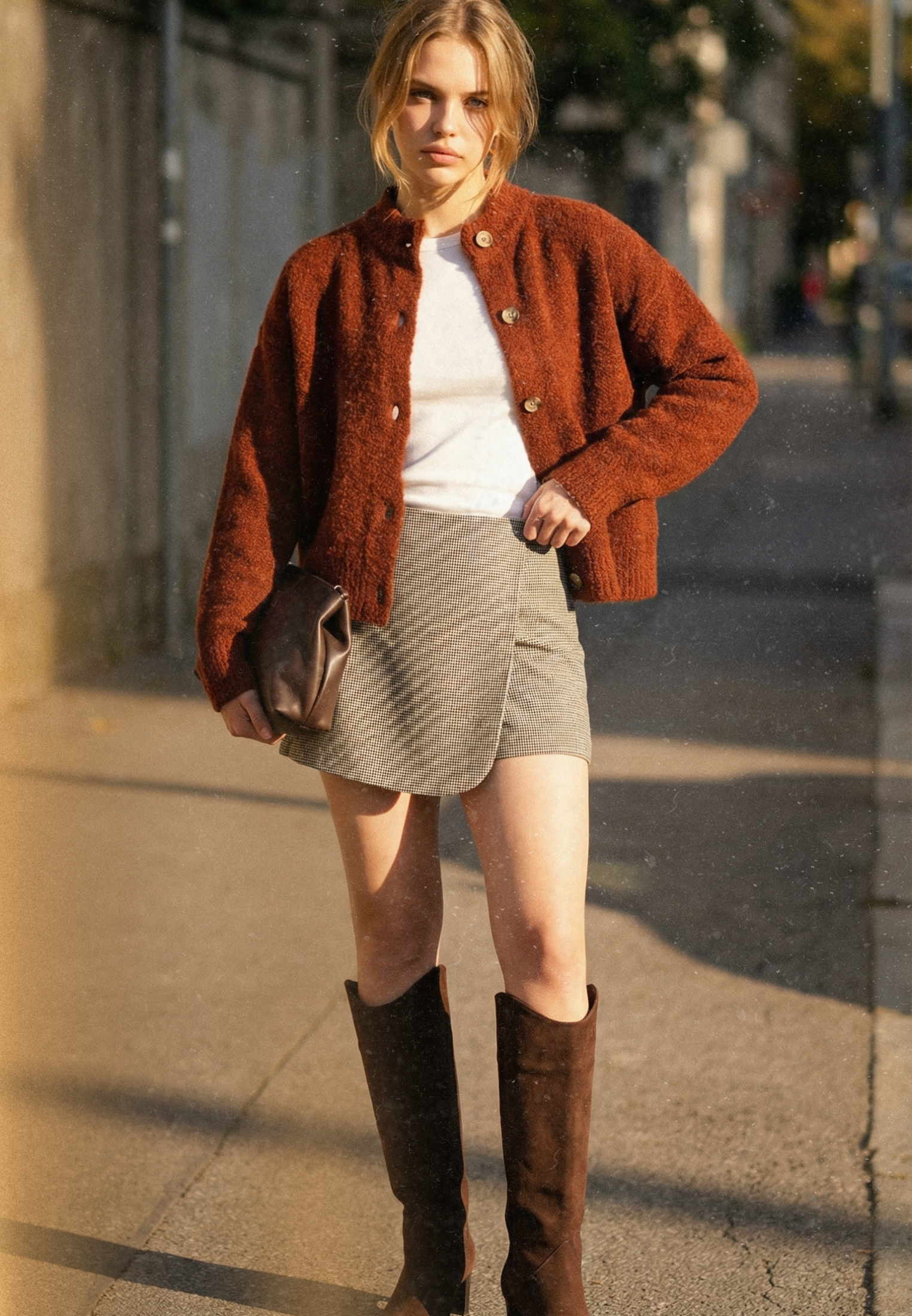 كارديجان بأكمام طويلة ناعم - طوب مقلي